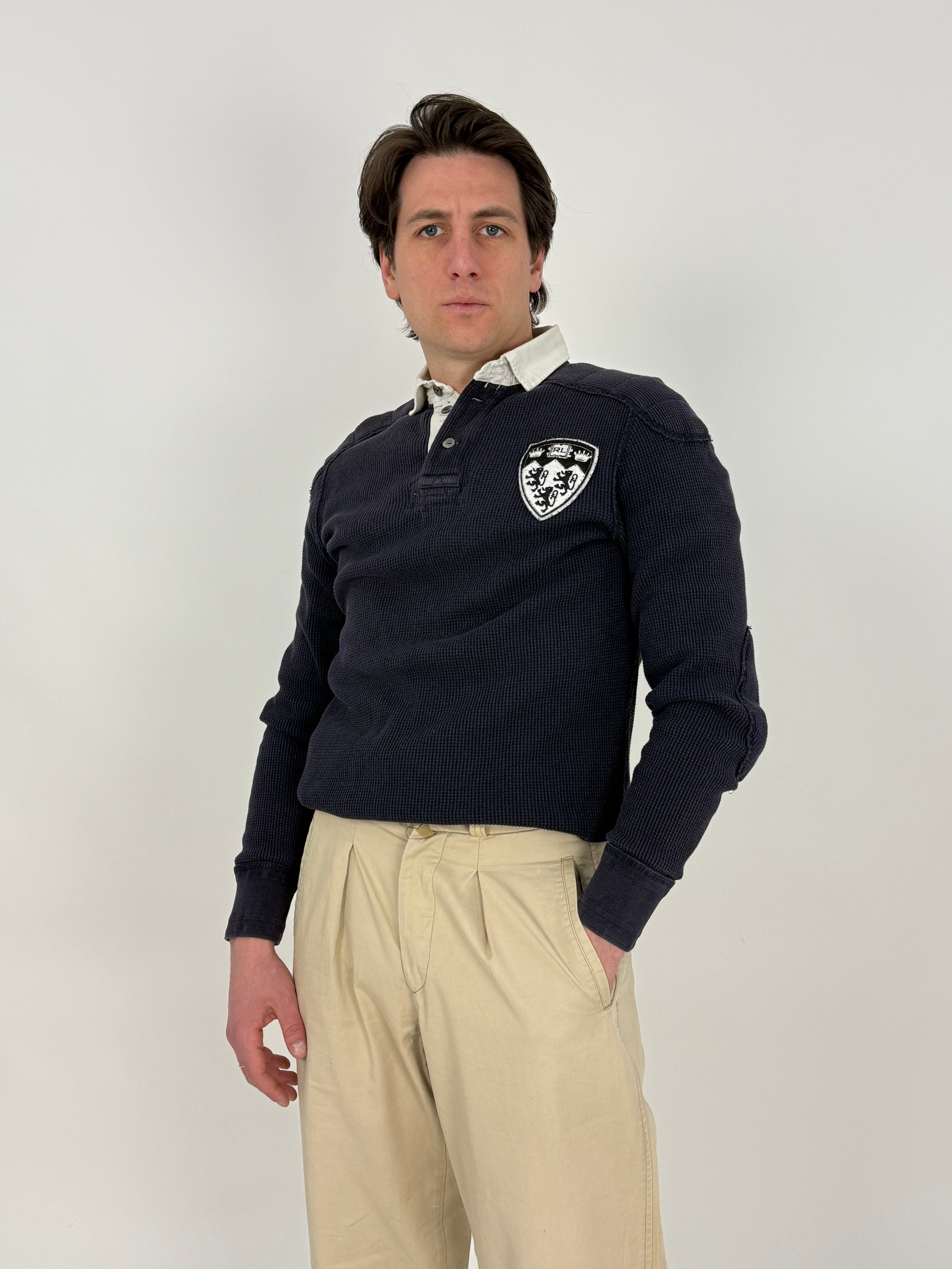 Rugby Polo Ralph Lauren Vintage Blu Navy con Colletto Bianco