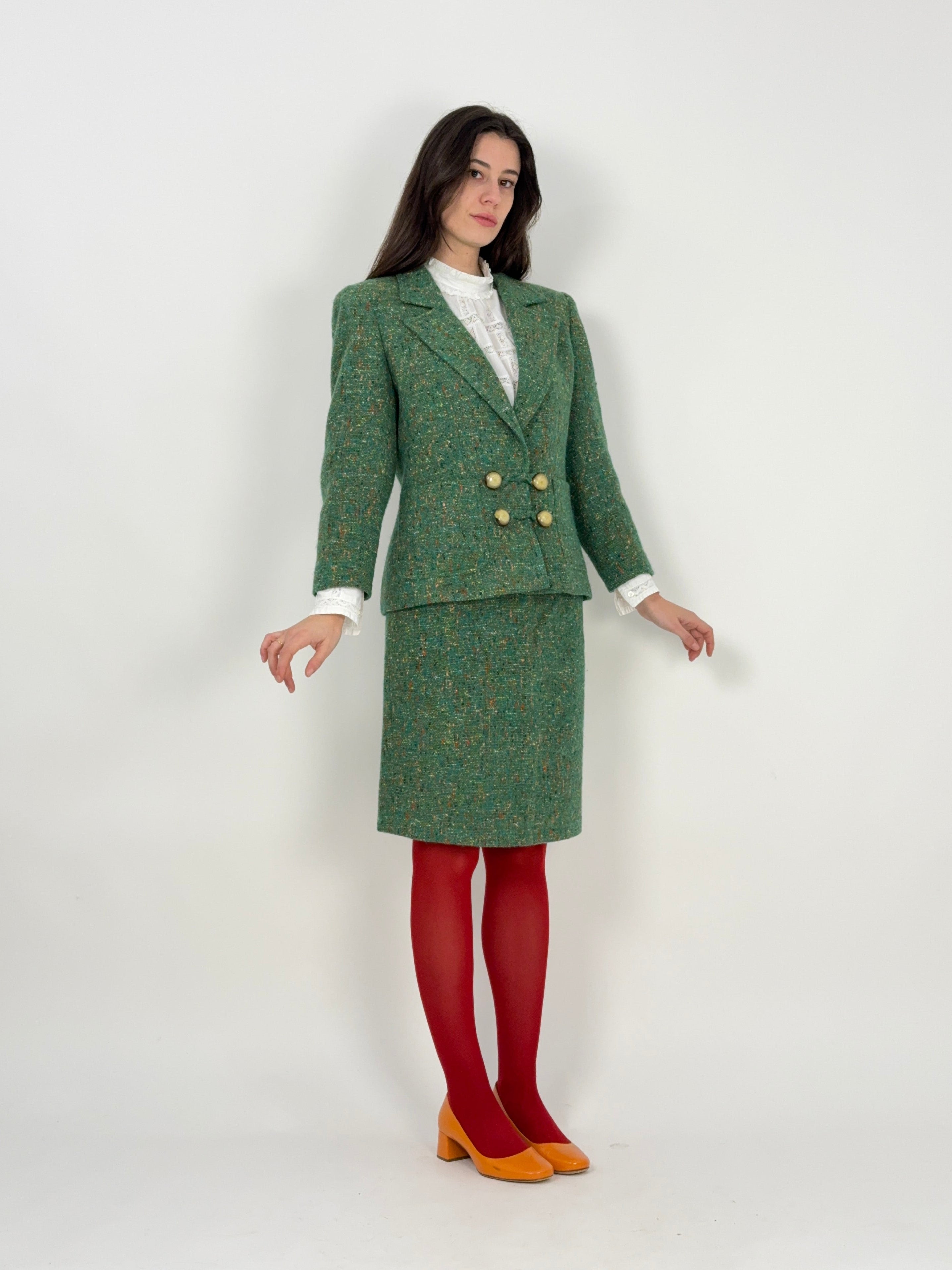 Completo Valentino anni '80 - Tailleur in tweed verde
