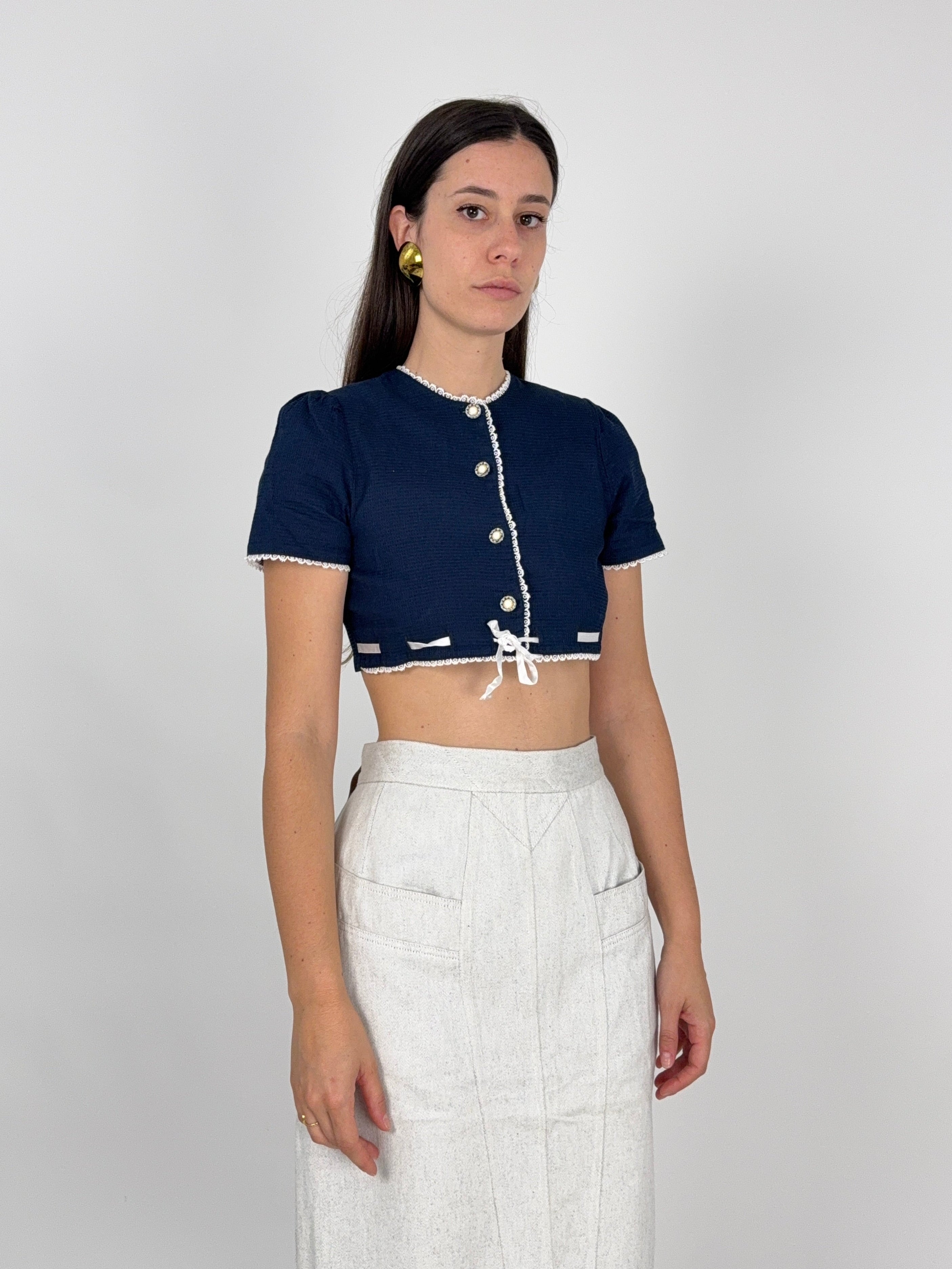 Crop Top in Cotone Waffle Blu - Taglia XS/S