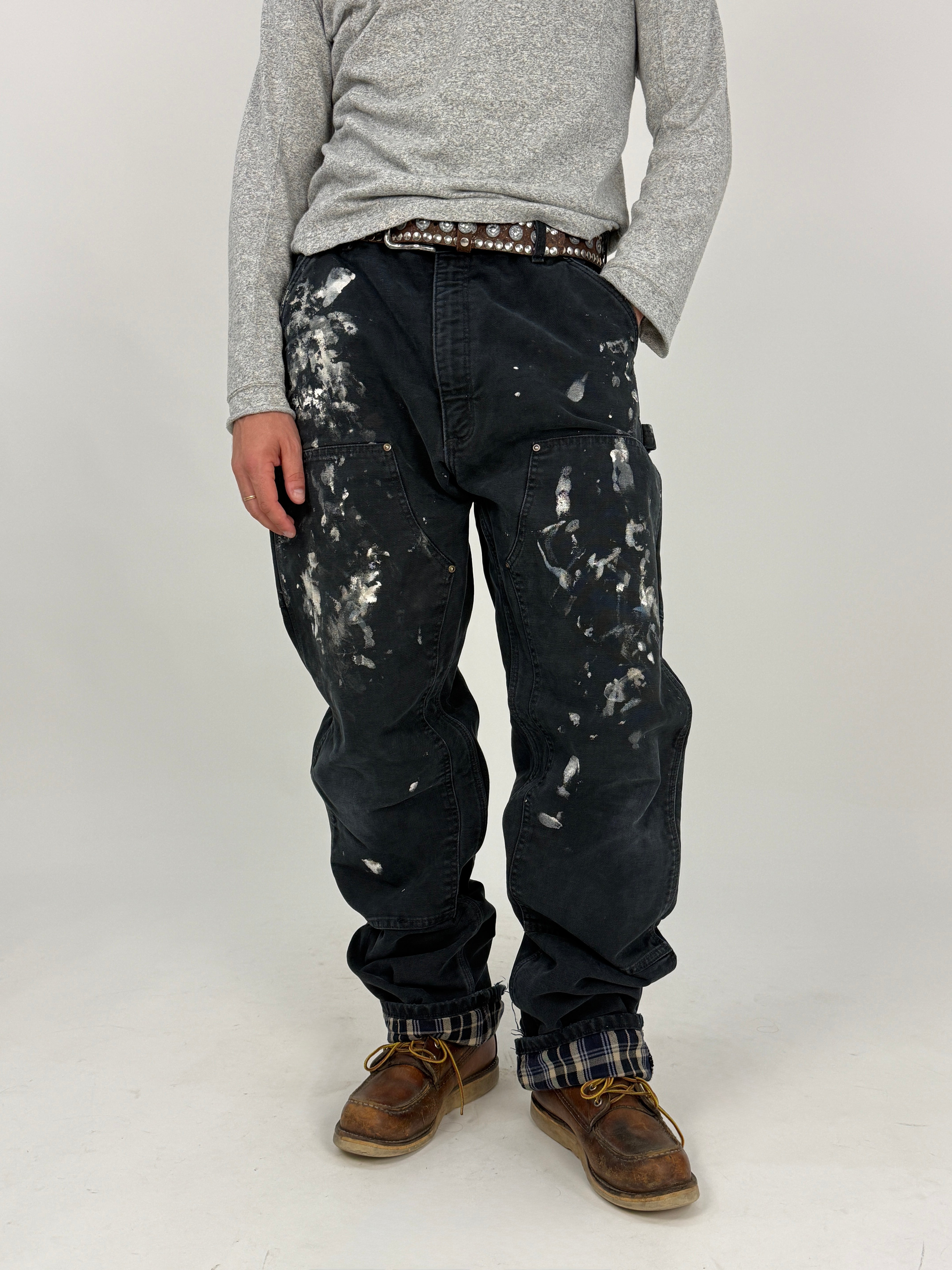 Distressed Carhartt Double Knee Flannel-Lined Vintage Nero - 38x34