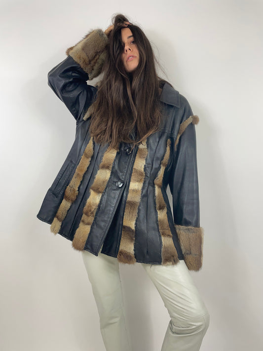 Real leather and fur jacket