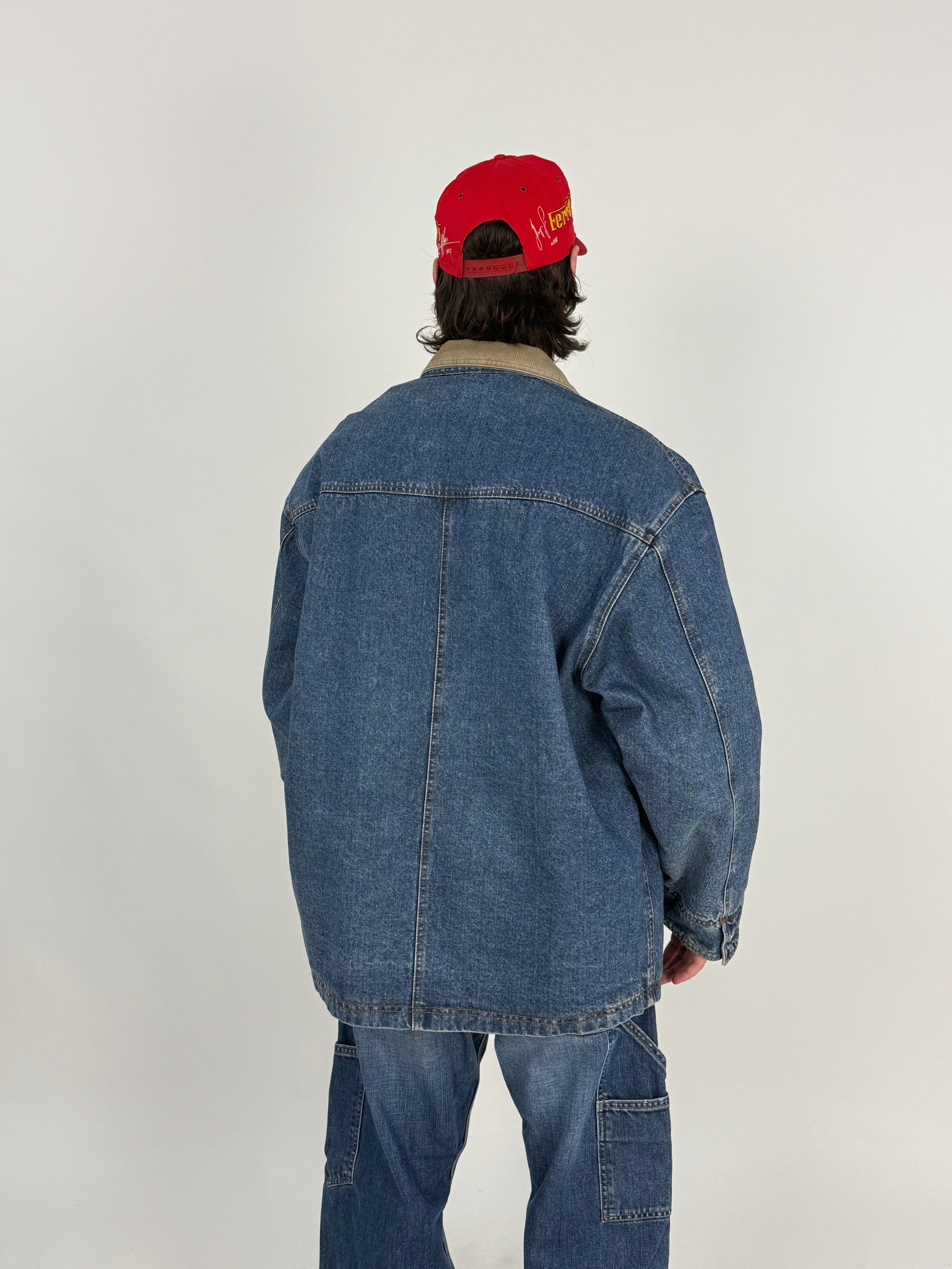 Giacca Denim Cotton Belt U.S.A. Anni '80/'90 - Barn Jacket con Fodera Tartan -Taglia XL