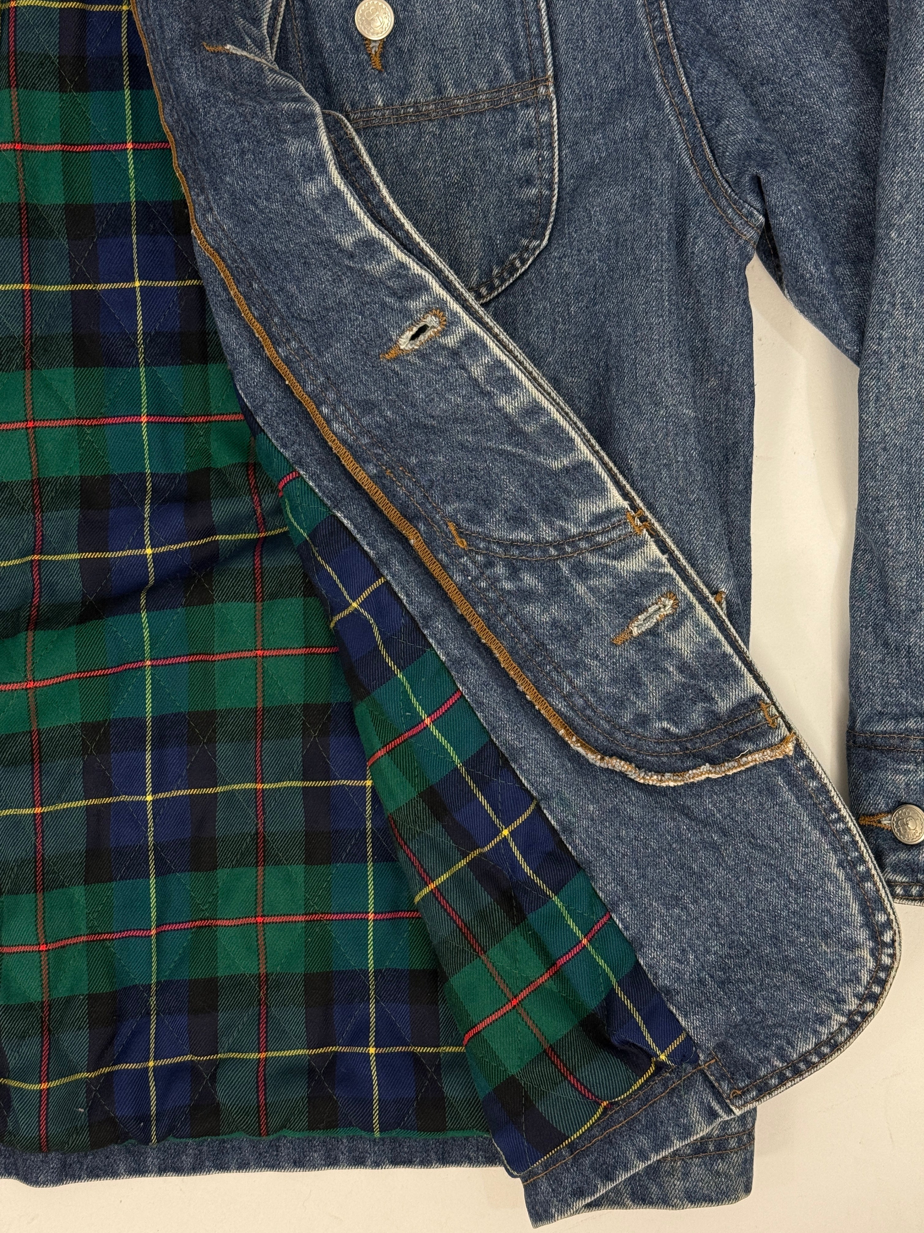 Giacca Denim Cotton Belt U.S.A. Anni '80/'90 - Barn Jacket con Fodera Tartan -Taglia XL