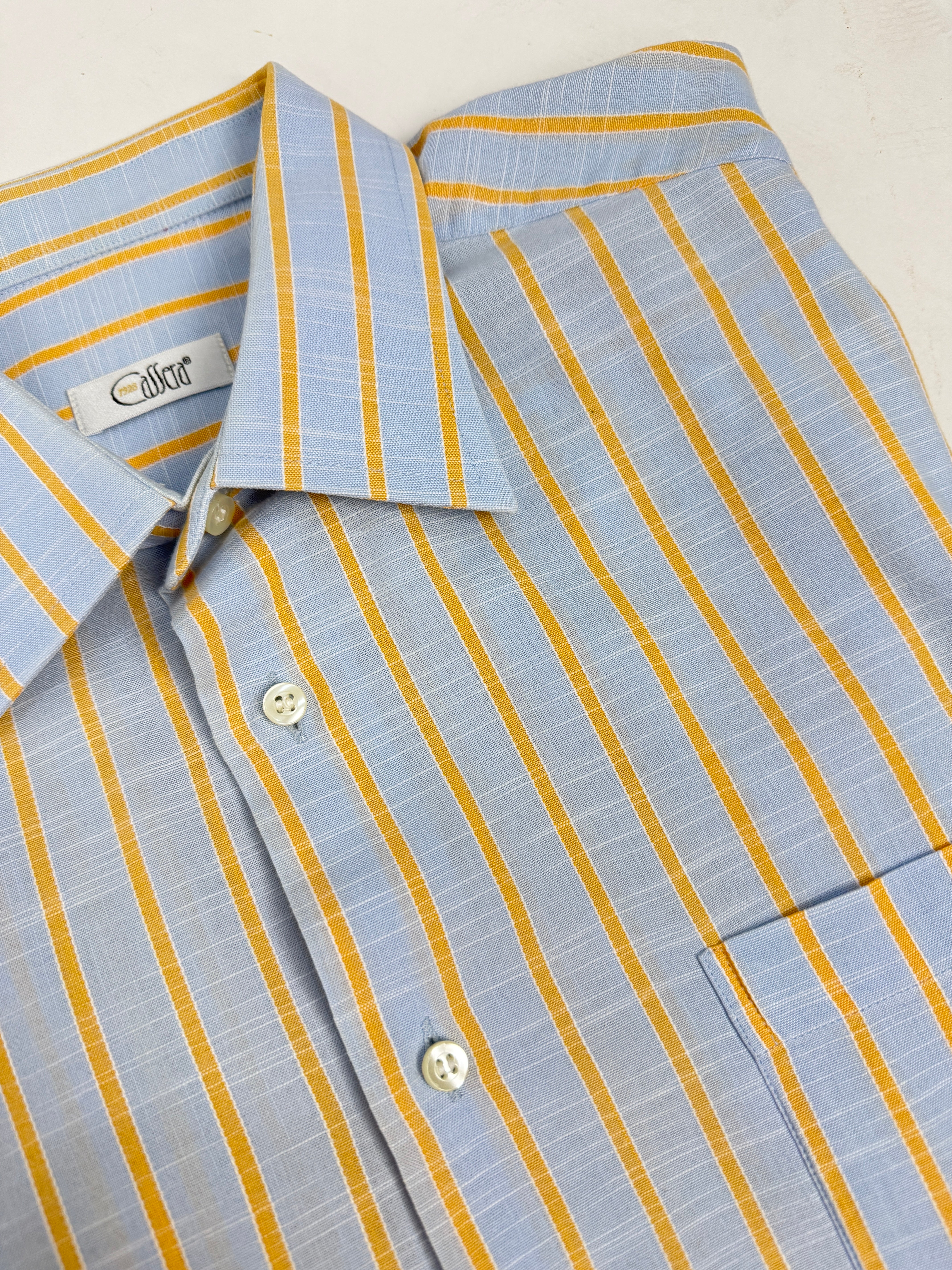 Camicia Vintage in Cotone a Righe Pastello Azzurro Giallo - Taglia M
