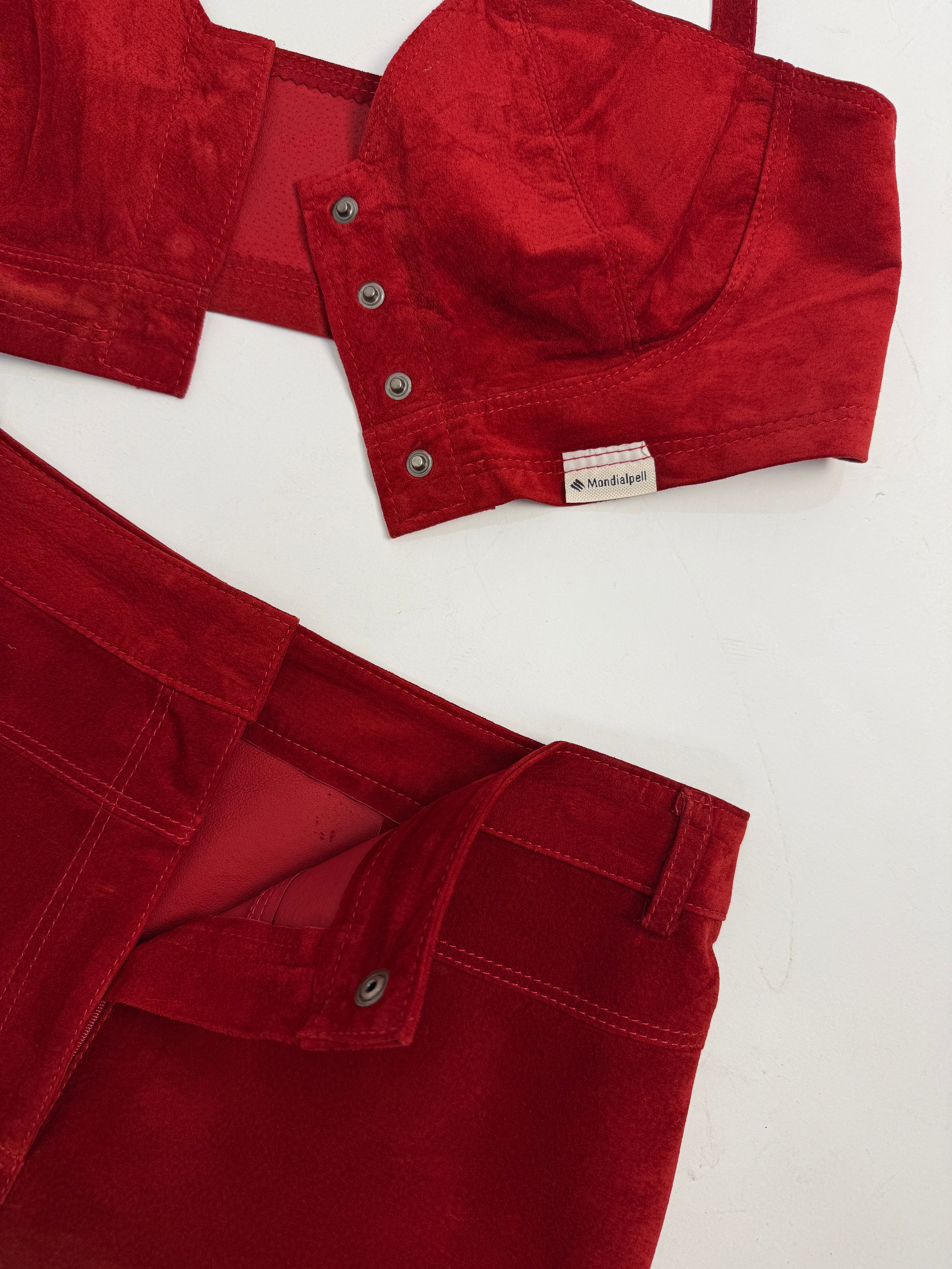 Completo top e minigonna in vera pelle