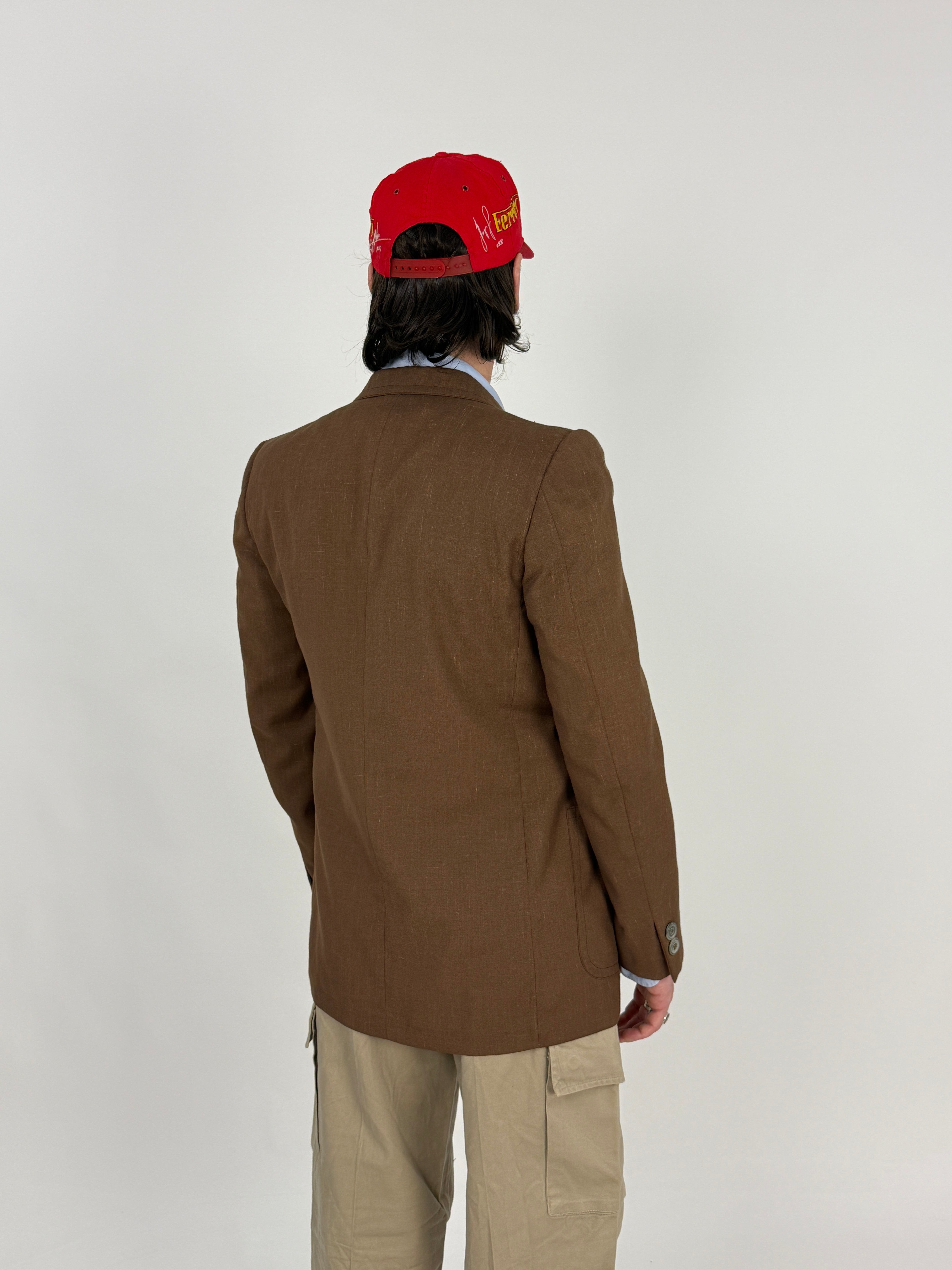 Blazer Vintage Lino/Cotone Marrone Tabacco - Taglia 48
