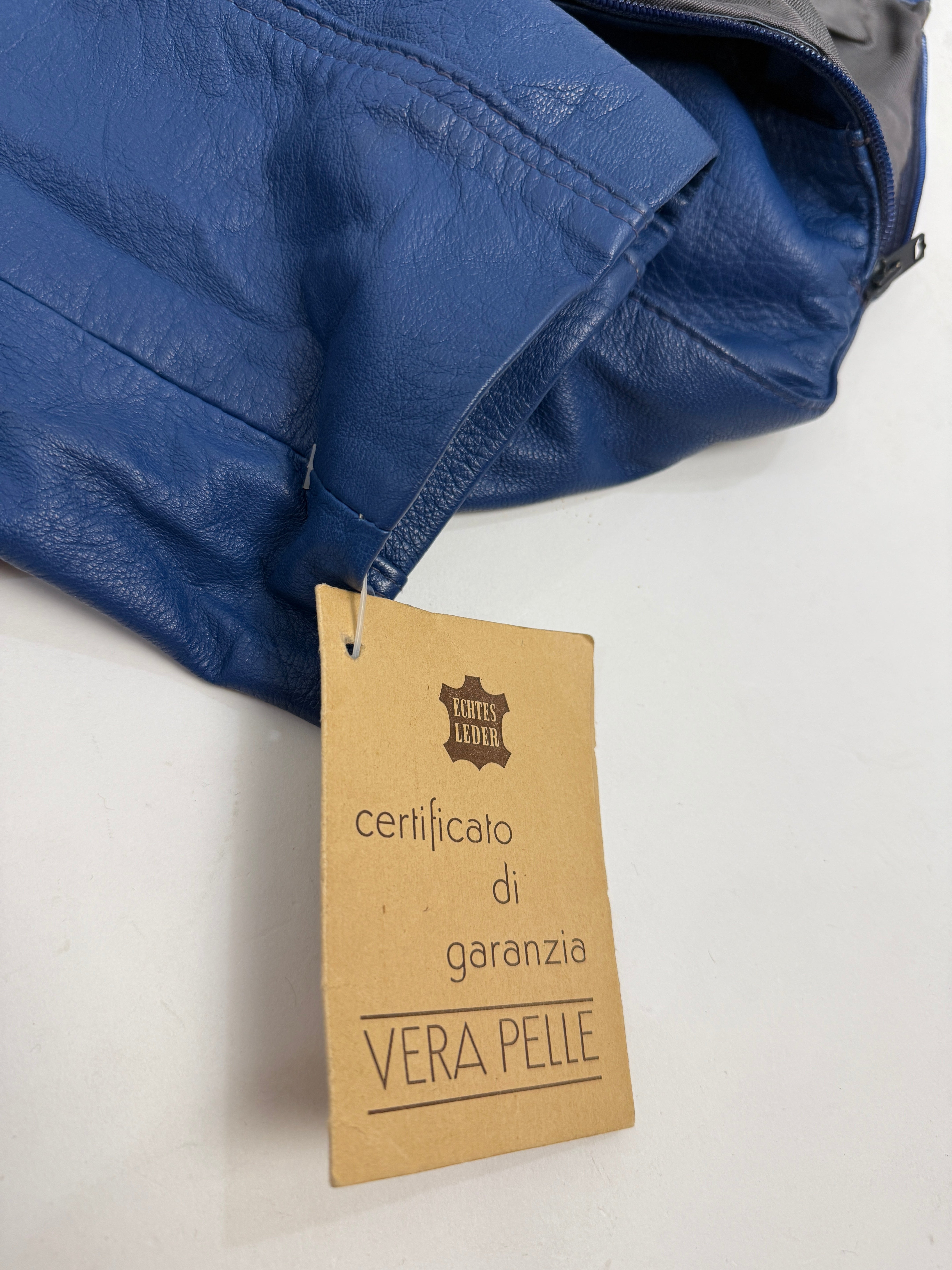 Pantaloni Vera Pelle Blu Deadstock Anni '80 - Taglia 42