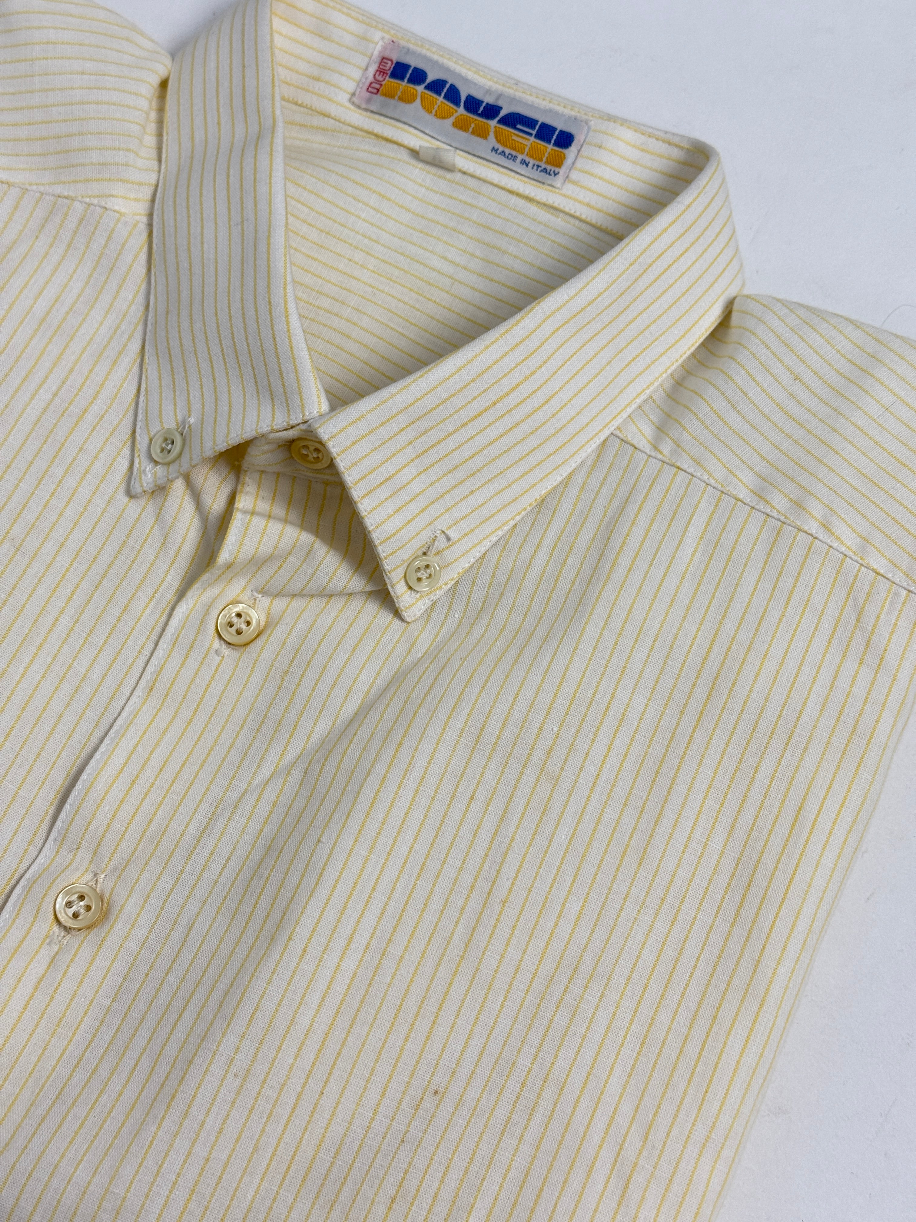 Camicia Mezza Manica Gessato Giallo Anni '70/'80- Taglia M