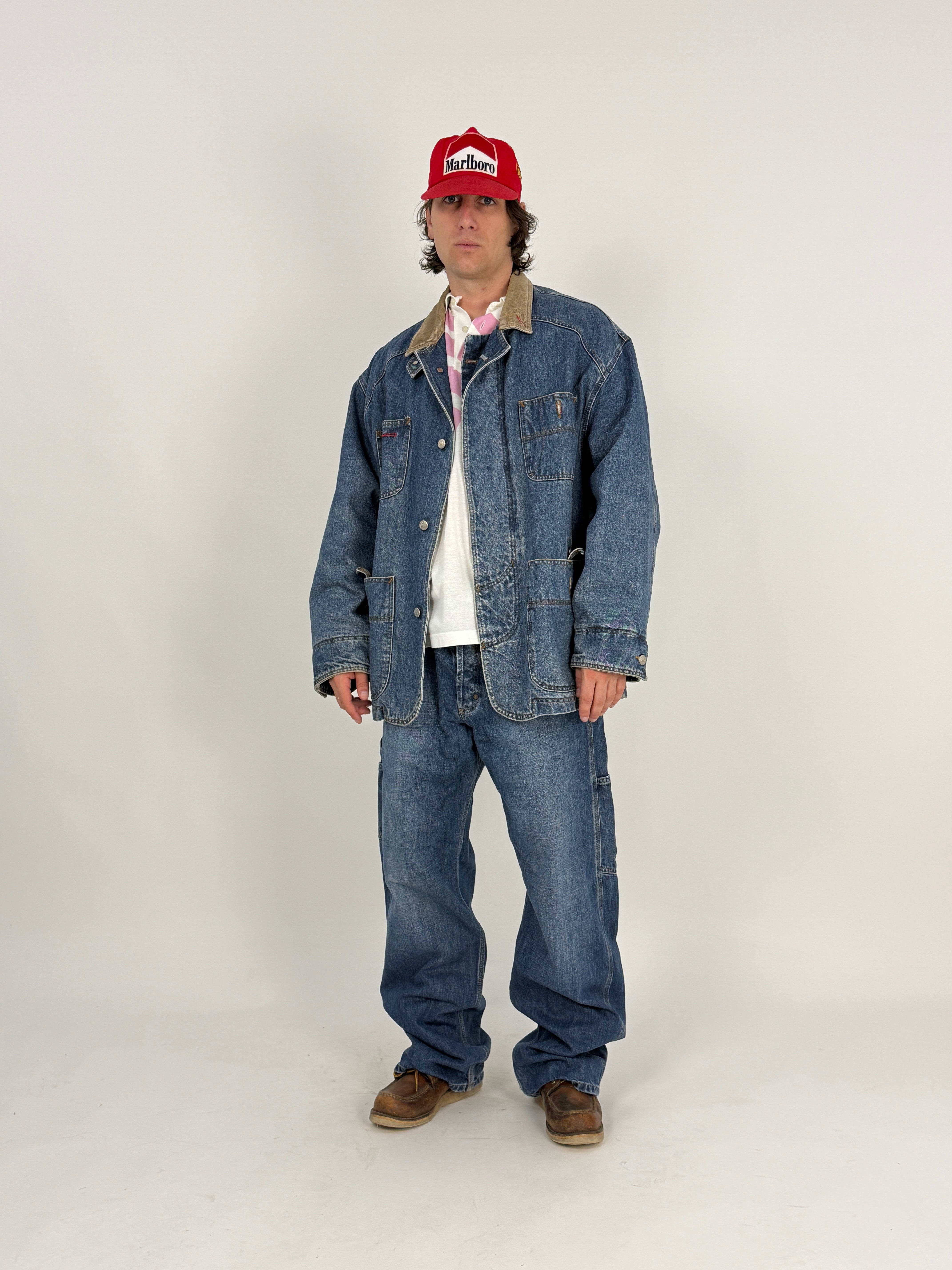 Giacca Denim Cotton Belt U.S.A. Anni '80/'90 - Barn Jacket con Fodera Tartan -Taglia XL
