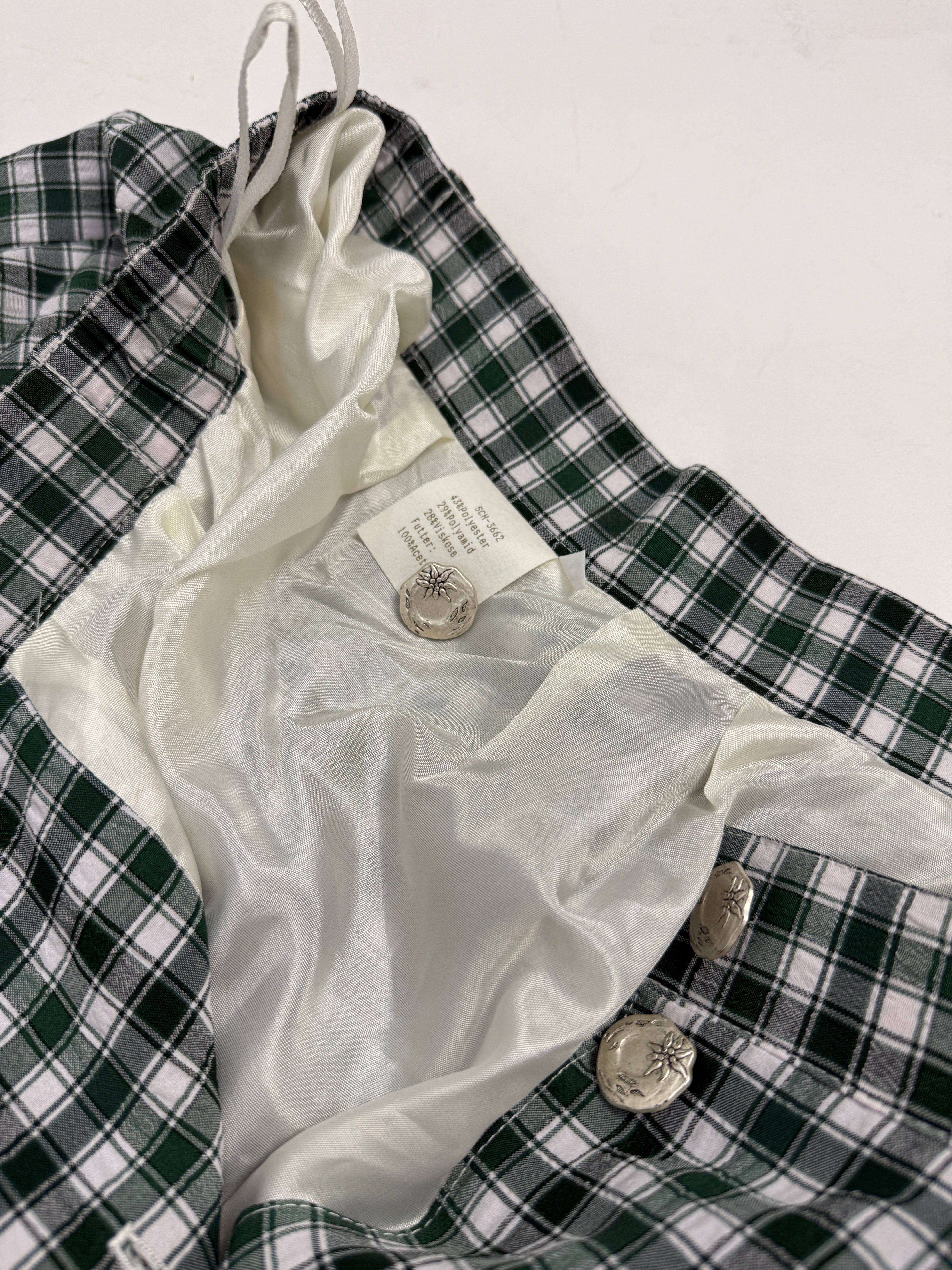 Gonna Lunga Austriaca Tartan Jacquard Verde e Bianco Anni '80 - Taglia 44