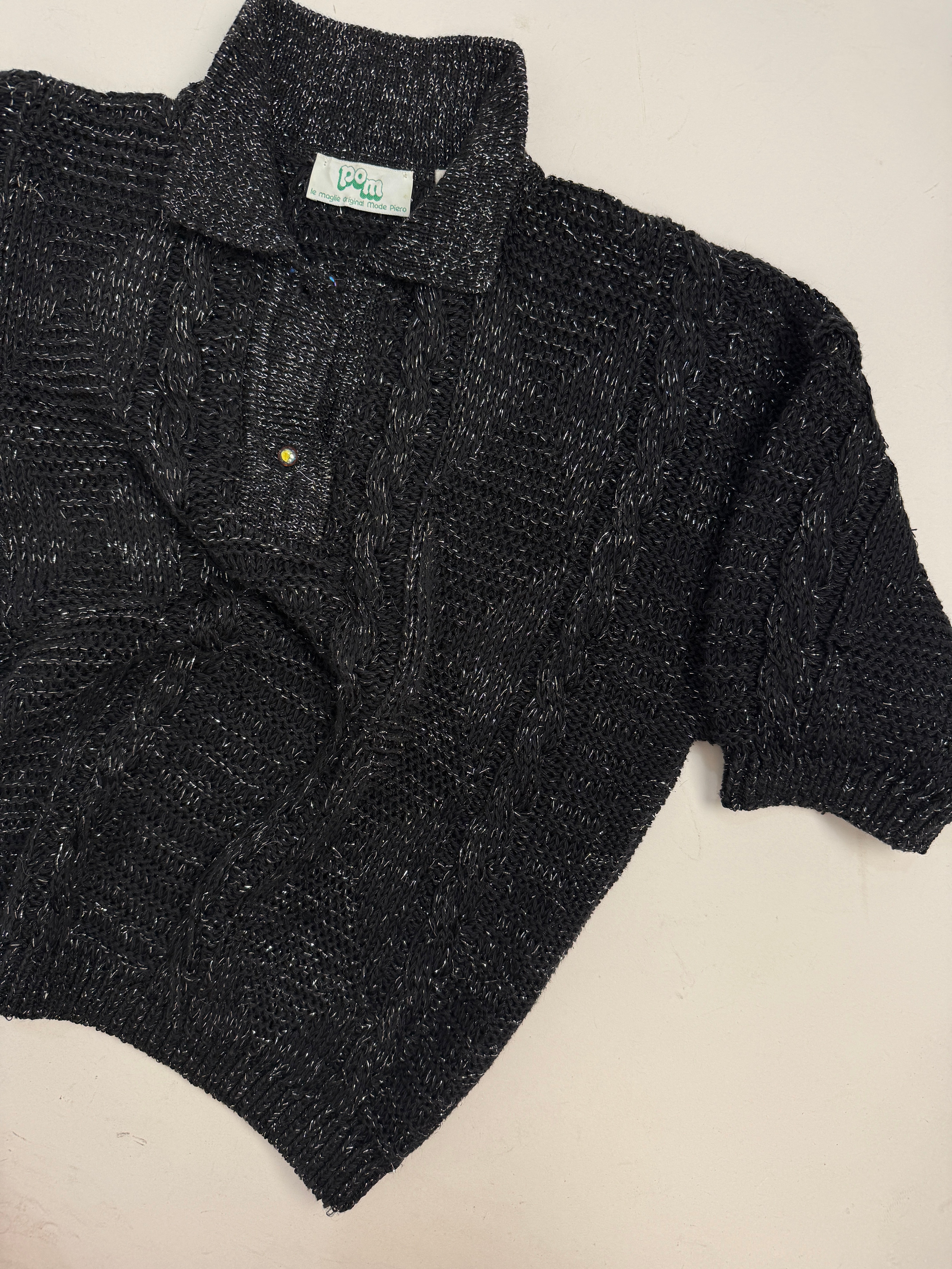 Polo Vintage POM Bouclé Nero Lurex Anni '70/'80 - Taglia M