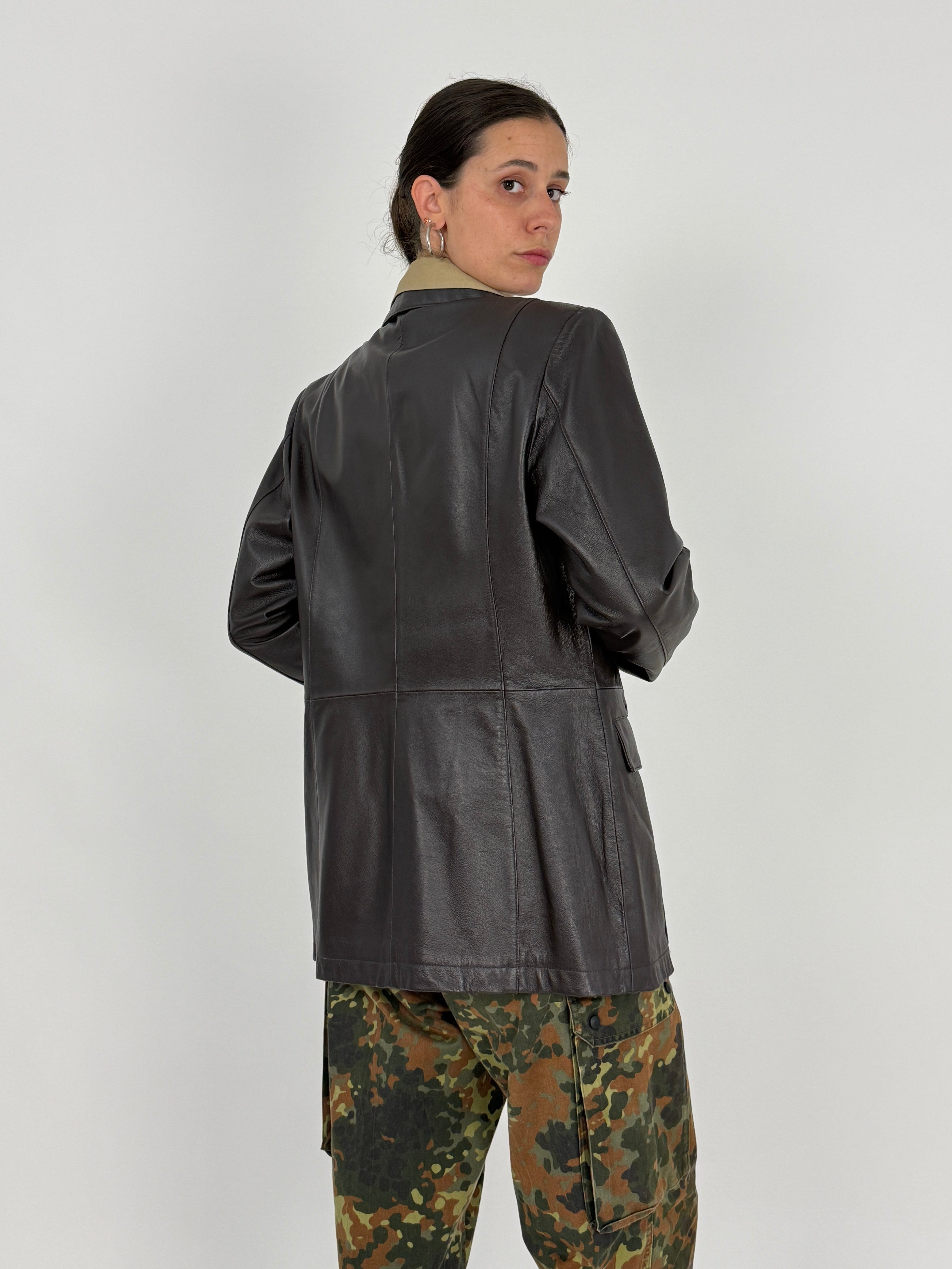 Blazer Anni '90 Vera Pelle Marrone Scuro - Taglia L