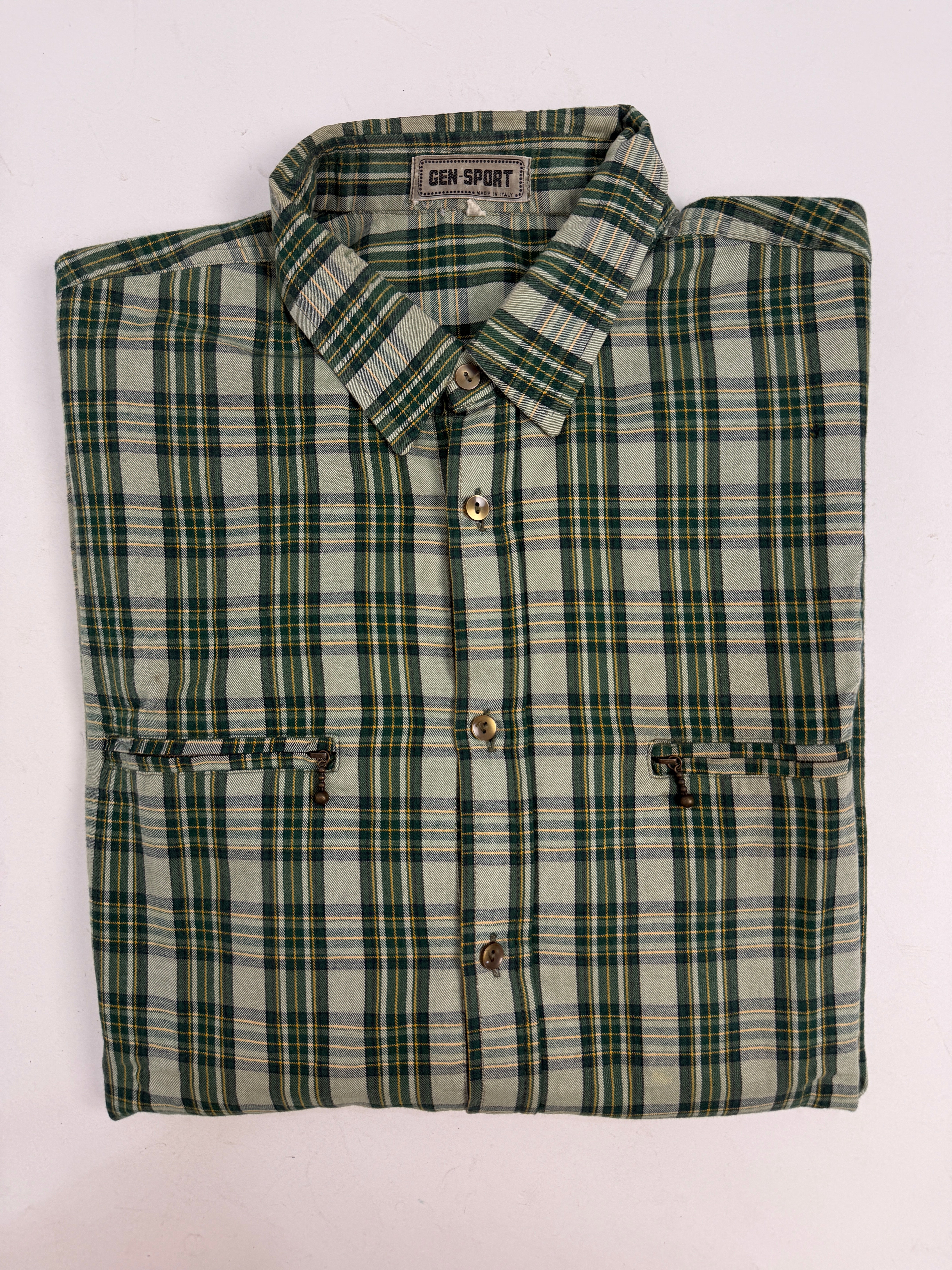 Camicia Oversize in Flanella di Cotone a Quadri Verde Vintage - Taglia XL