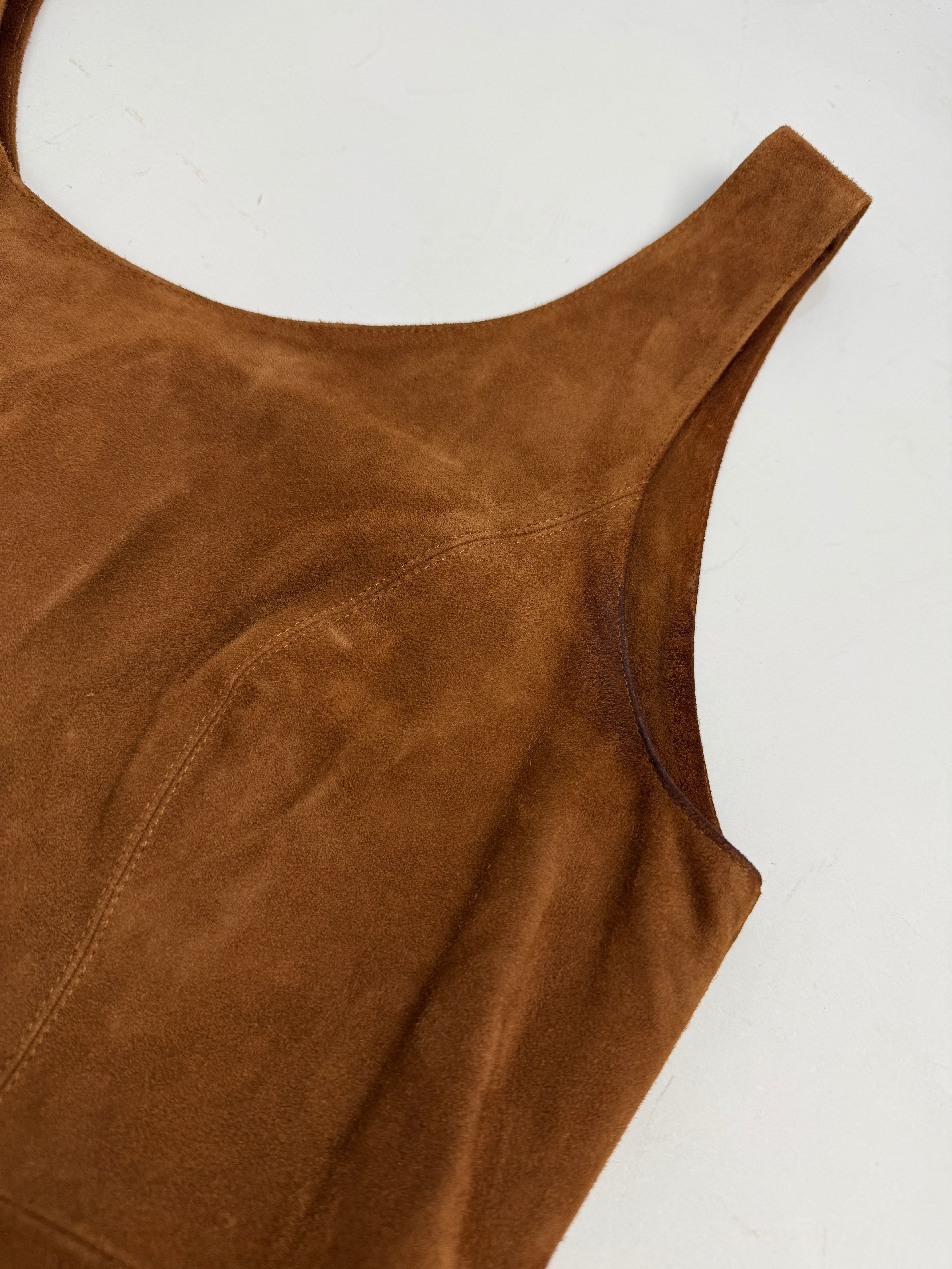 Abito Tubino in Camoscio Marrone Anni '70 - Taglia M/L