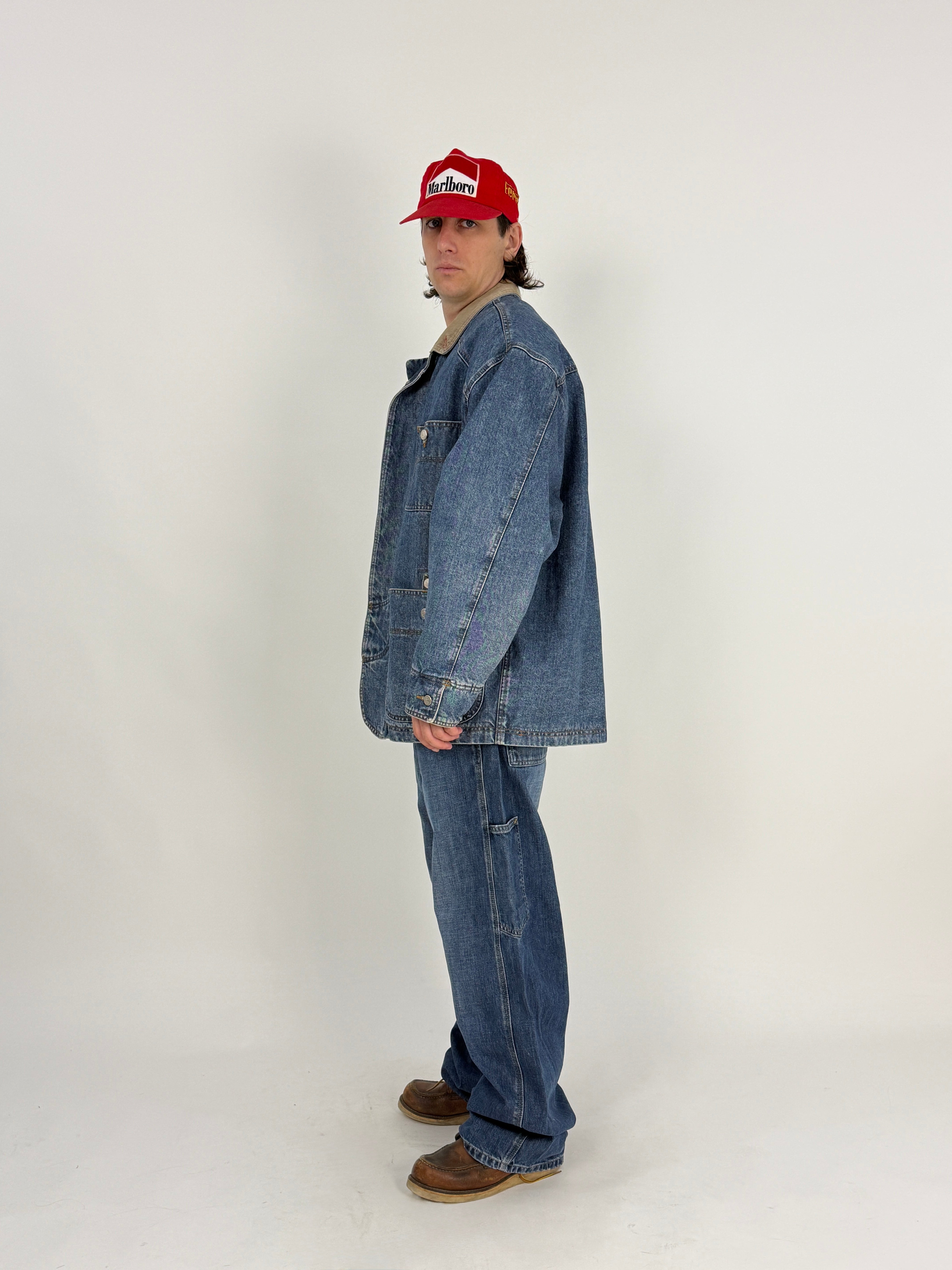Giacca Denim Cotton Belt U.S.A. Anni '80/'90 - Barn Jacket con Fodera Tartan -Taglia XL