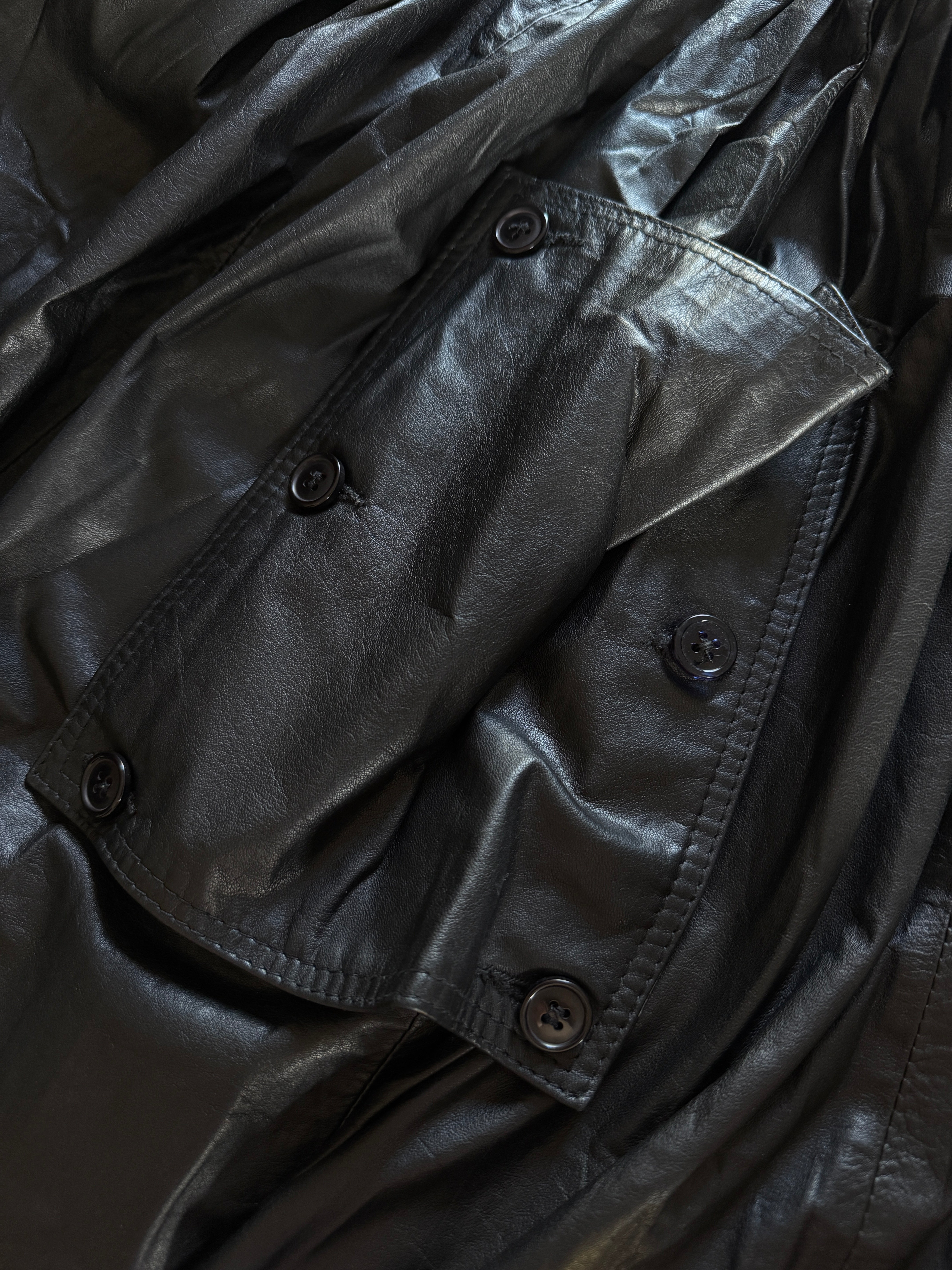 Gonna in Pelle Nera Anni '70 Midi a Ruota con Tasche Cargo - Taglia 38