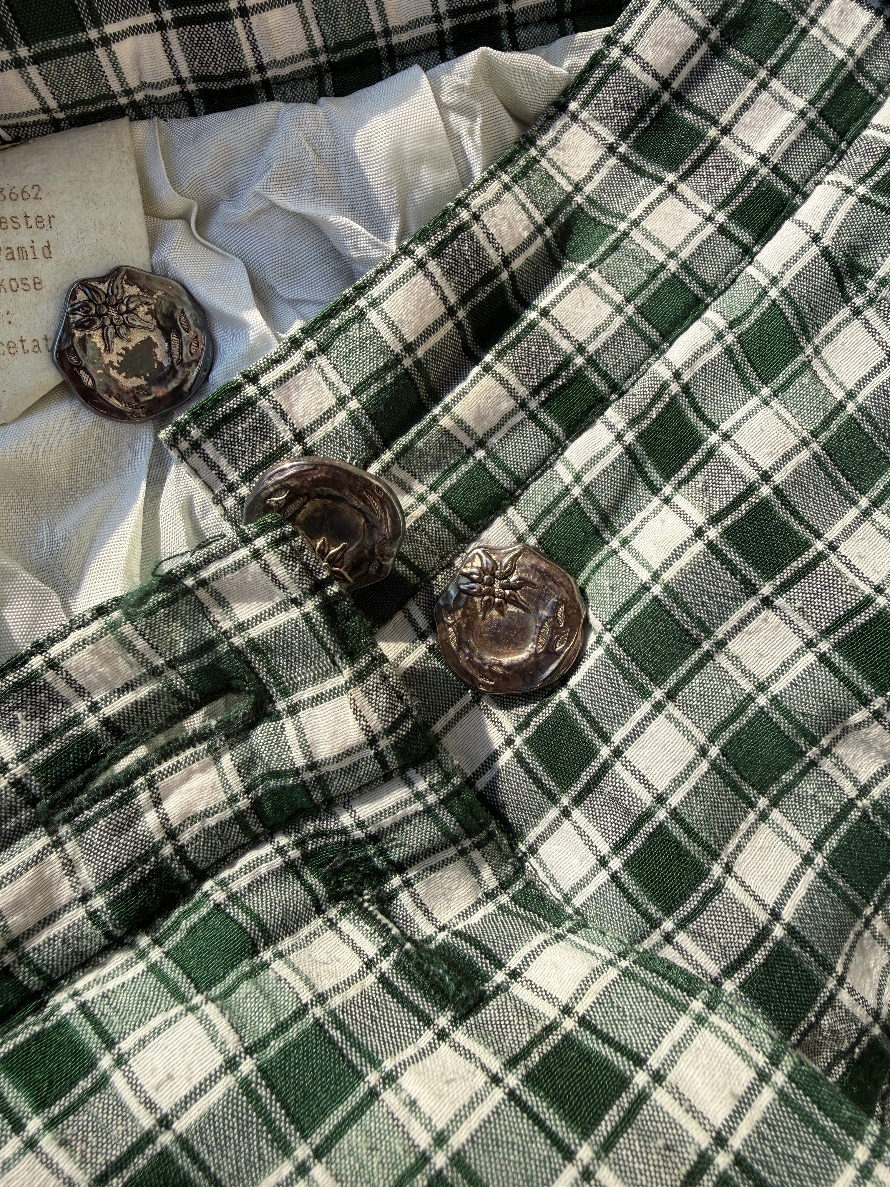 Gonna Lunga Austriaca Tartan Jacquard Verde e Bianco Anni '80 - Taglia 42