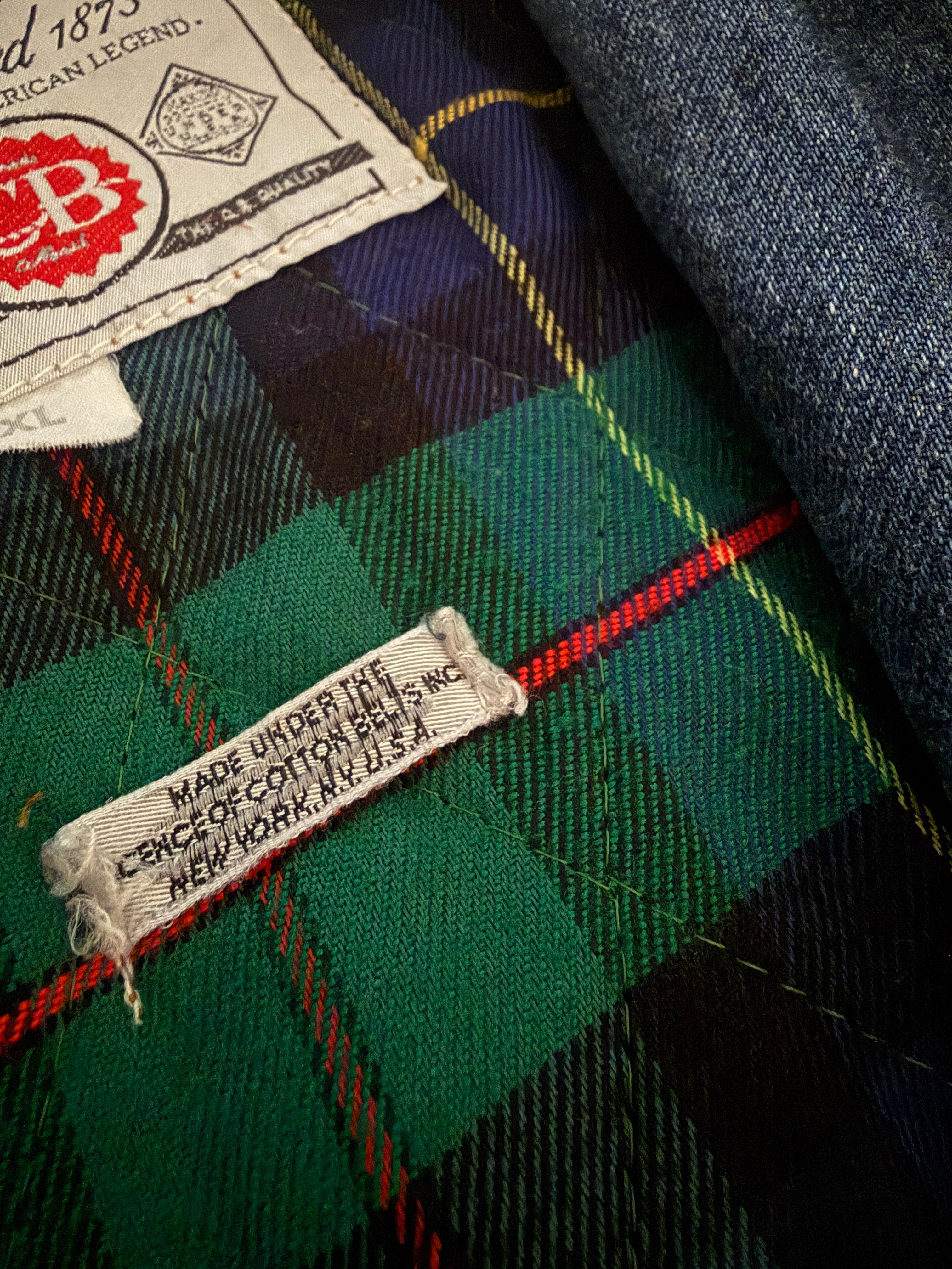 Giacca Denim Cotton Belt U.S.A. Anni '80/'90 - Barn Jacket con Fodera Tartan -Taglia XL