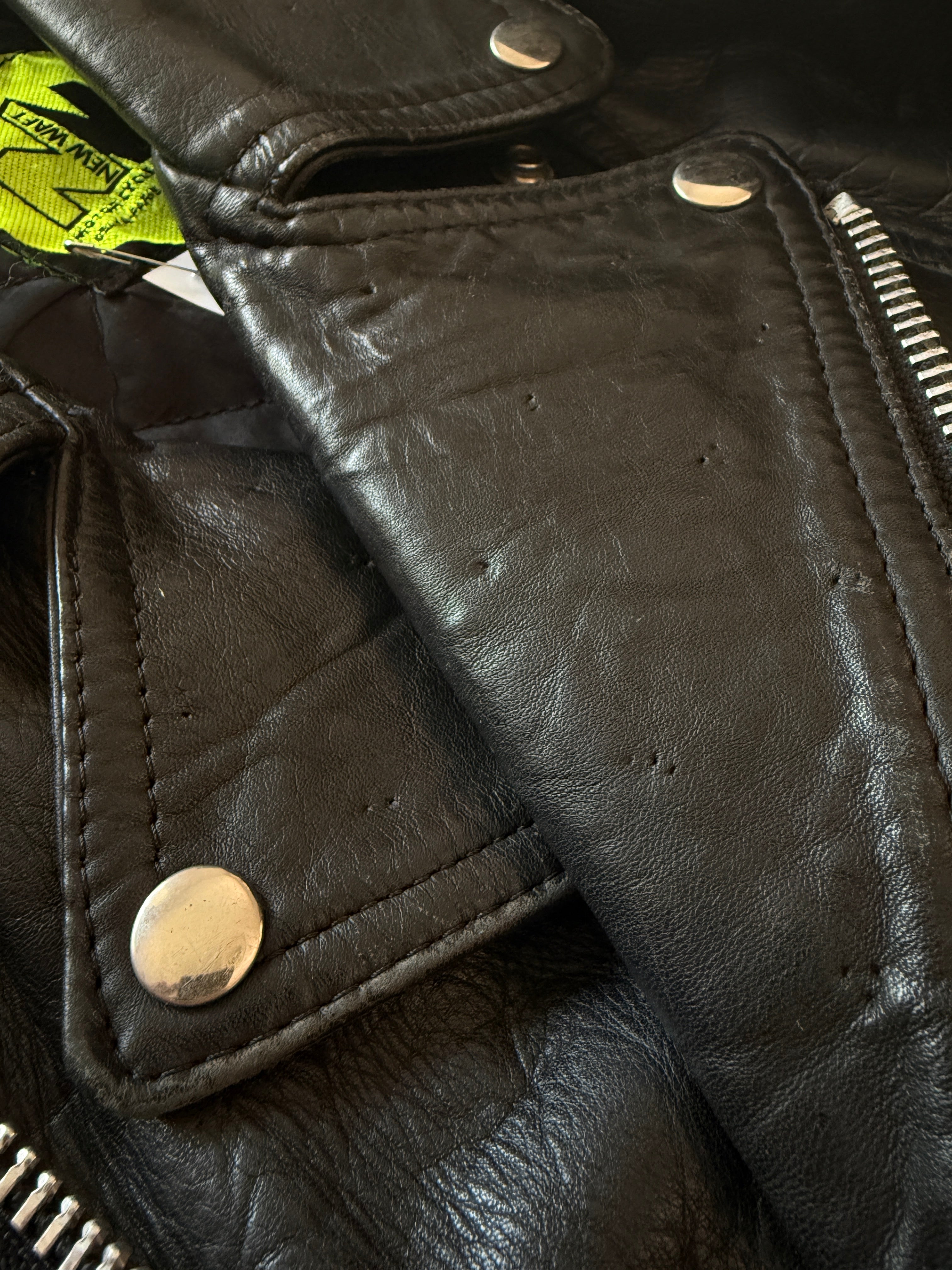 Chiodo Pelle New Waft Anni '80/'90 Biker Nero - Taglia 46/S