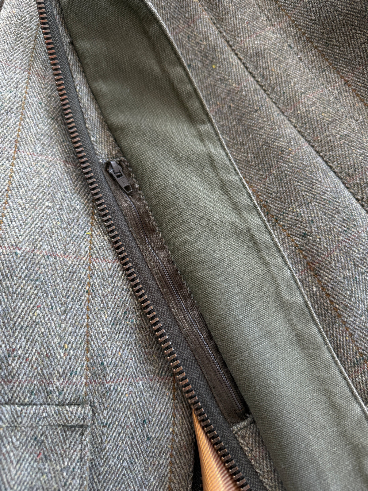 Giacca Vintage Tweed Lana Trapuntata Verde Oliva con Cintura - Taglia L