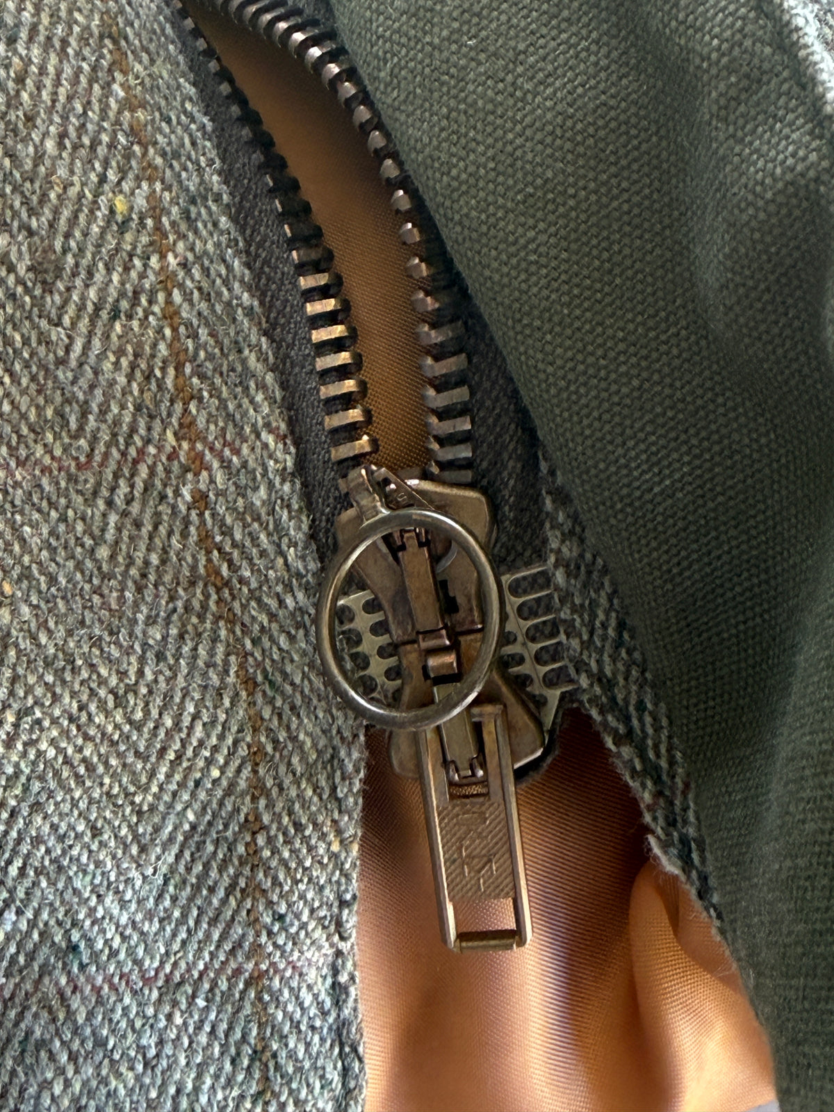 Giacca Vintage Tweed Lana Trapuntata Verde Oliva con Cintura - Taglia L