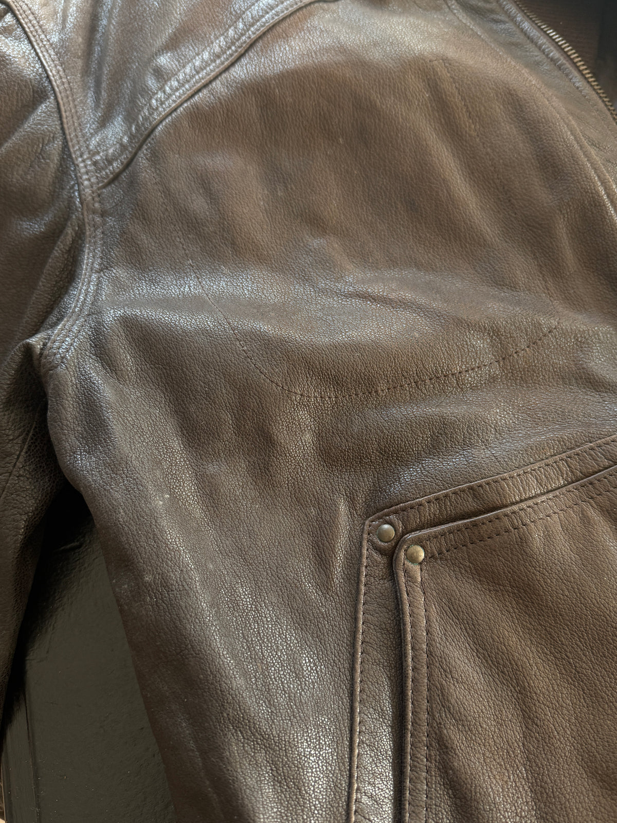 Giacca Vintage Pelle Marrone con Gilet Interno Estraibile - Taglia L