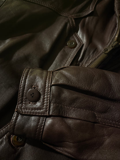 Giubbotto in pelle anni ’80 con collo shearling