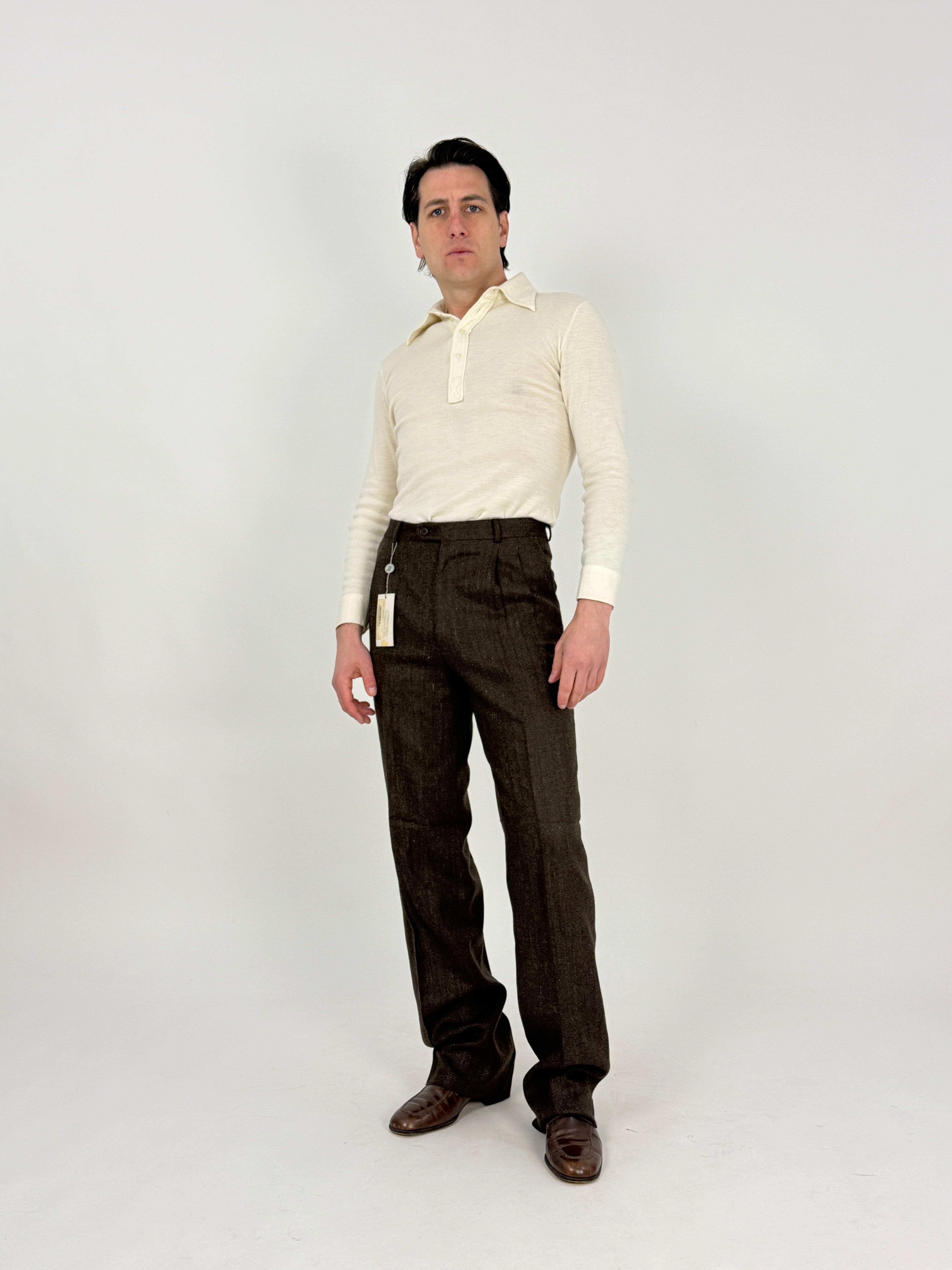 pantalone sartoriale anni '70 in pura lana marrone da uomo taglia 46/48
