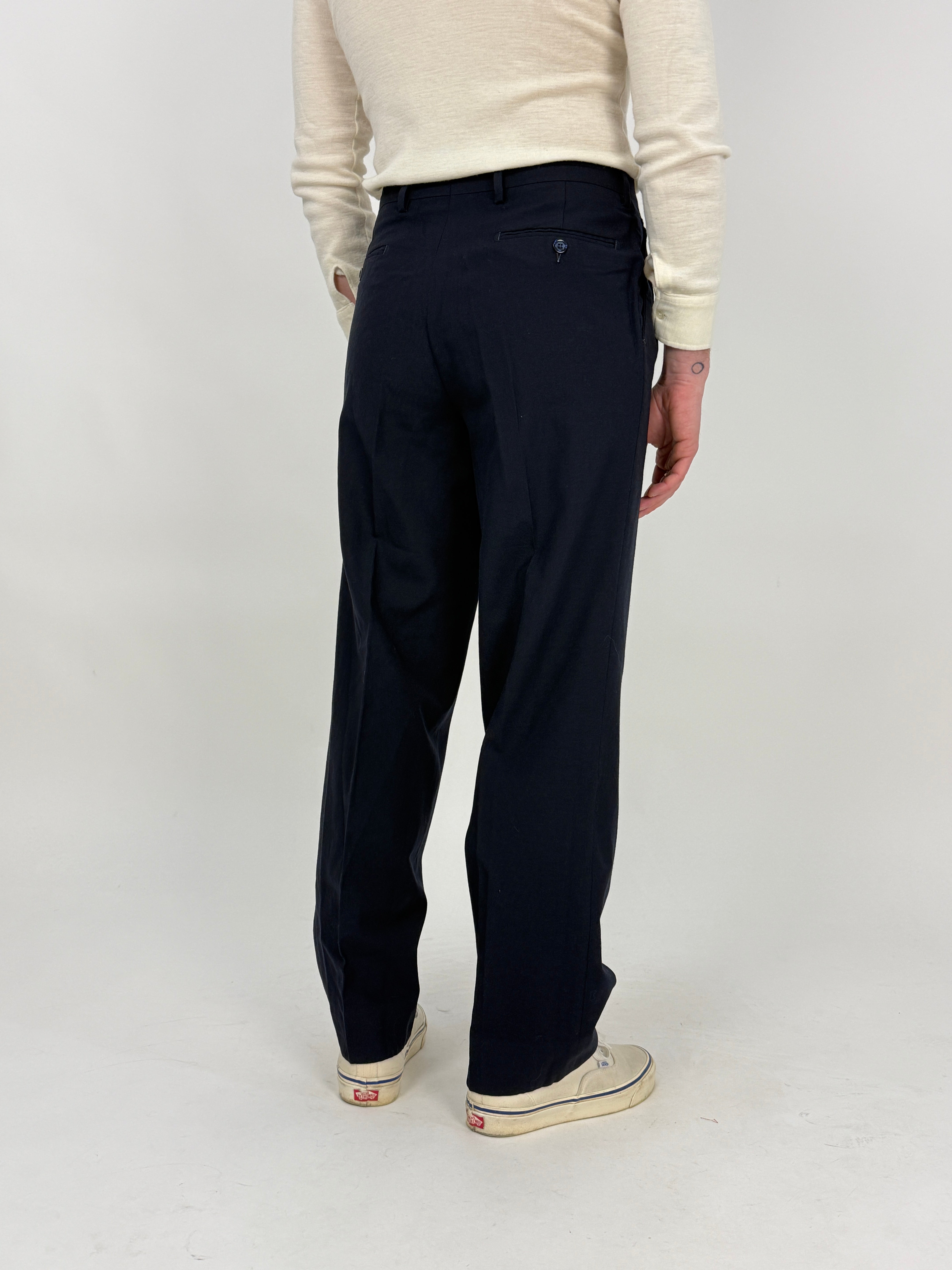 Pantaloni vintage in lana blu scuro con pinces