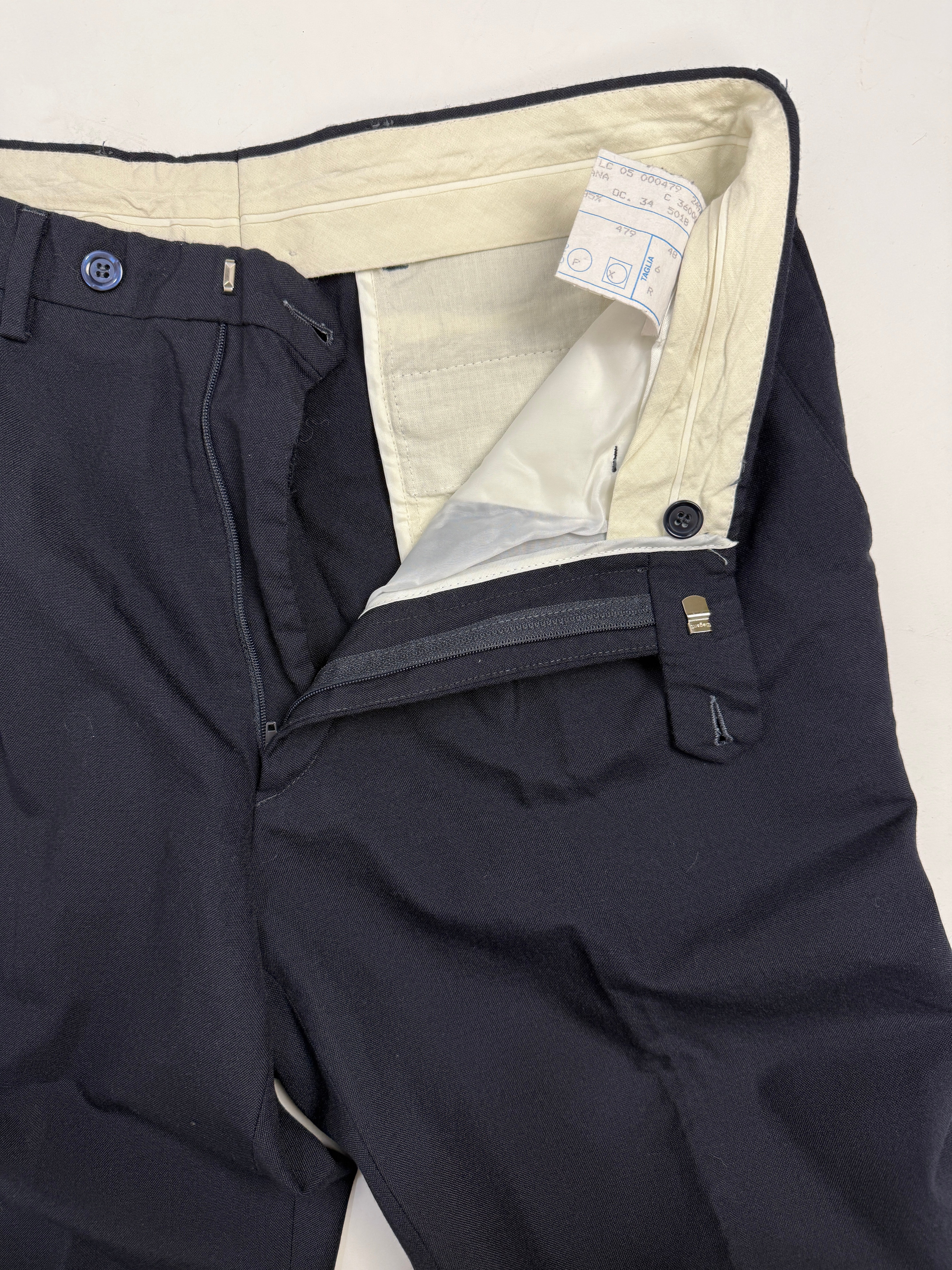 Pantaloni vintage in lana blu scuro con pinces