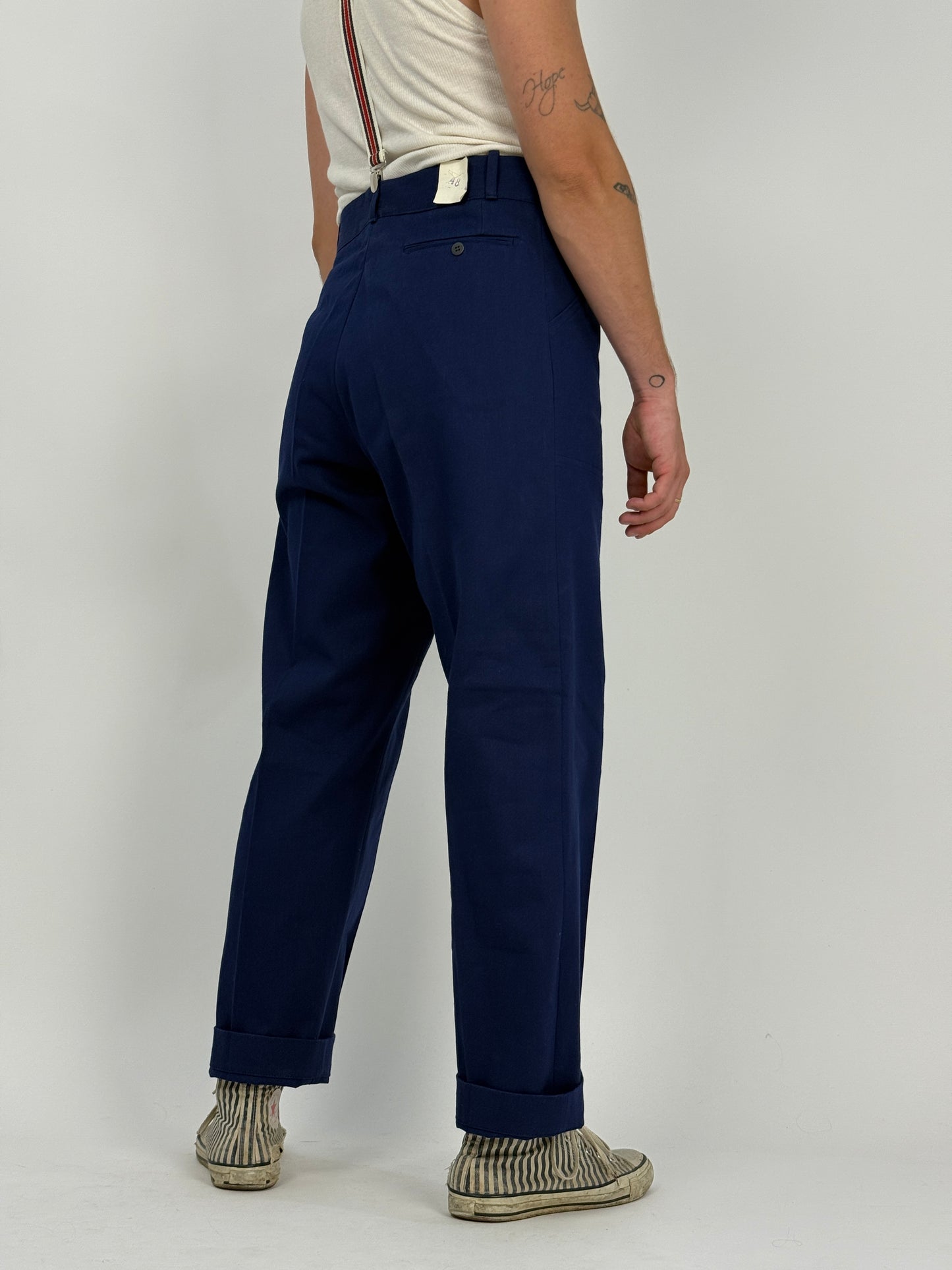 Pantaloni workwear anni ’70 blu navy in twill selvedge cimosa