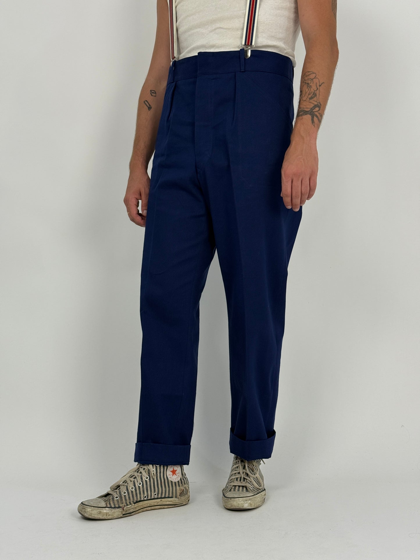 Pantaloni workwear anni ’70 blu navy in twill selvedge cimosa