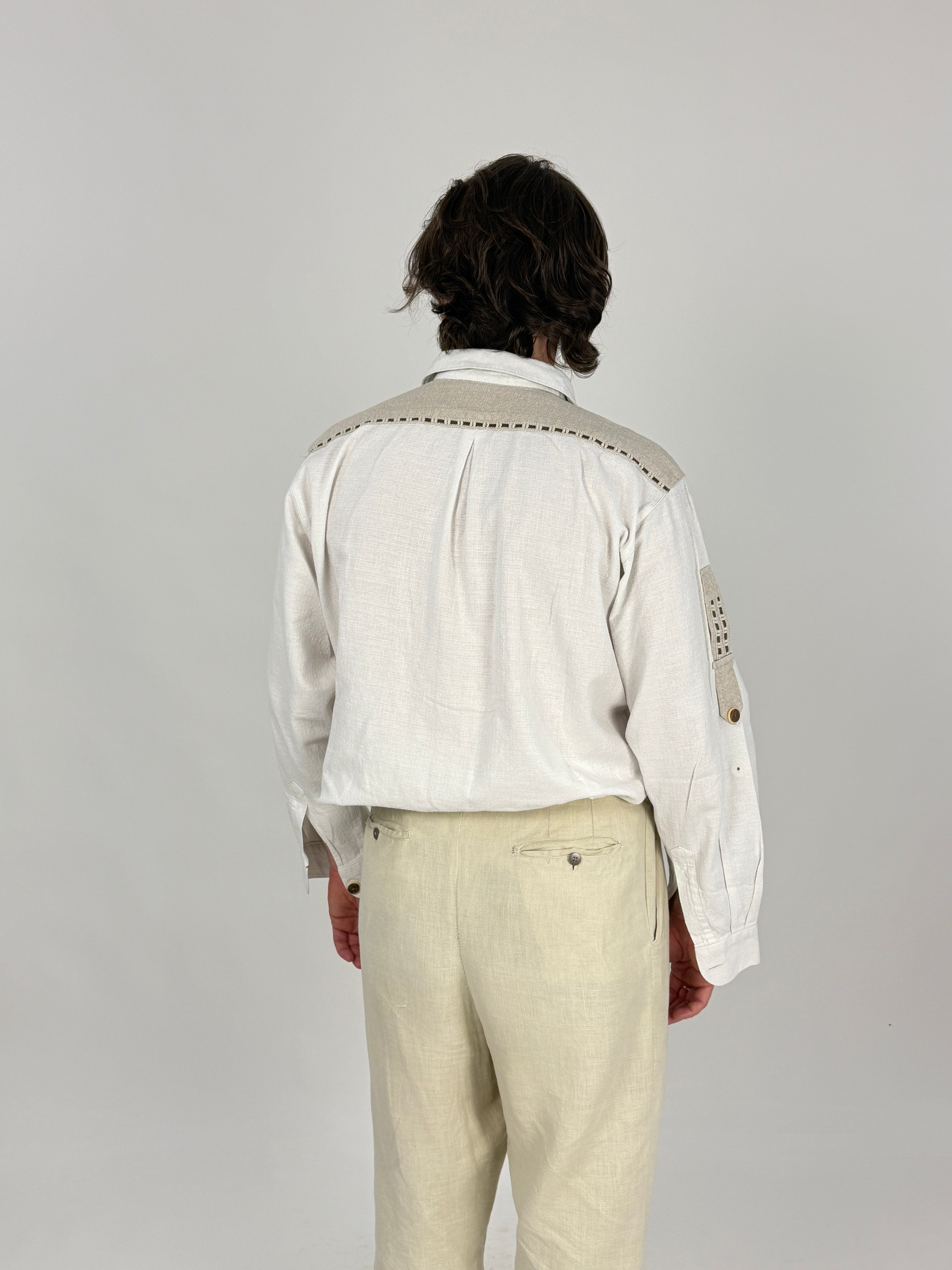 Camicia Trachten Vintage in Cotone Bianco - Taglia M