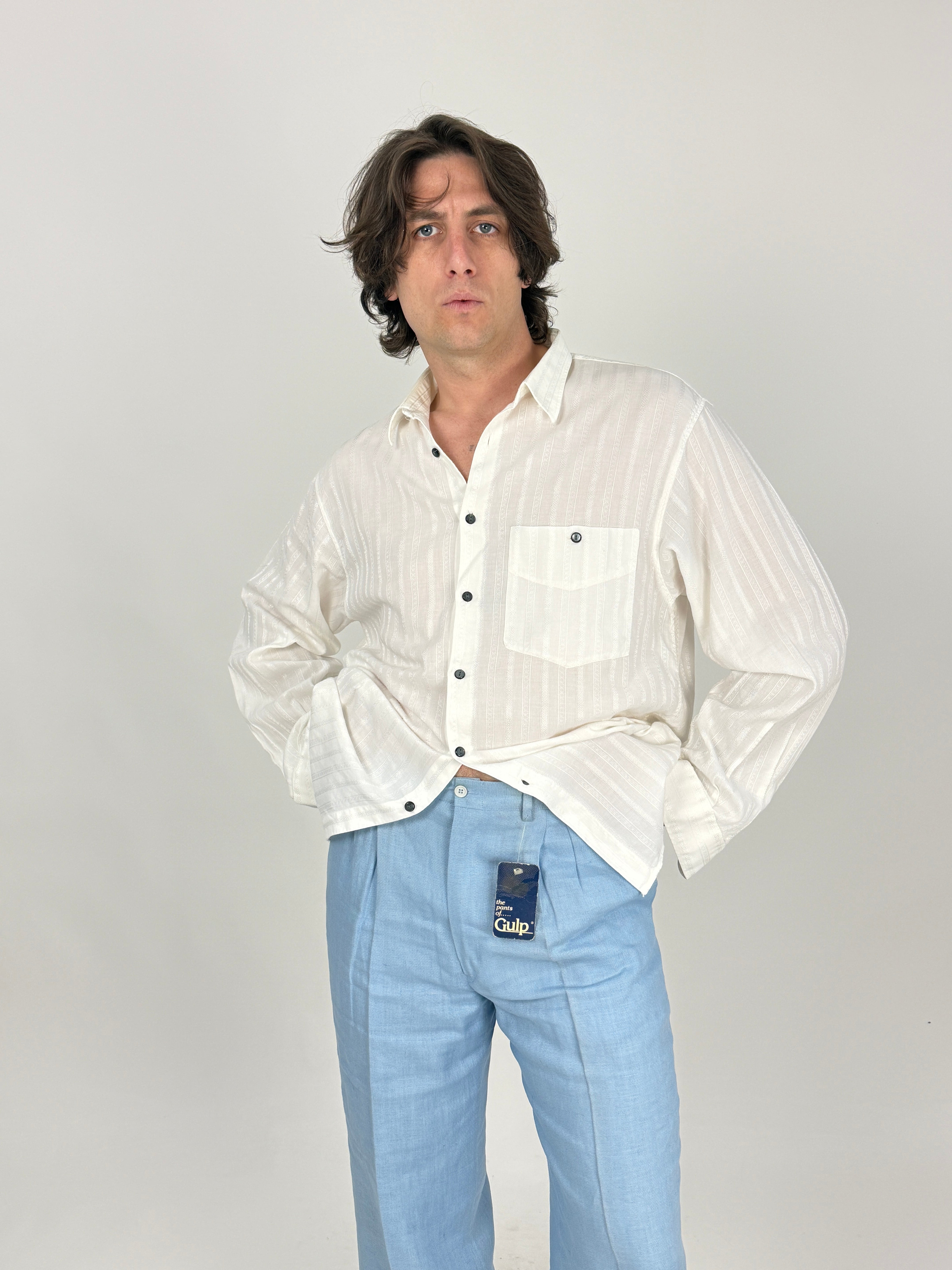 Camicia Gian Paolo Rivieri Anni '70 Bianco Jacquard