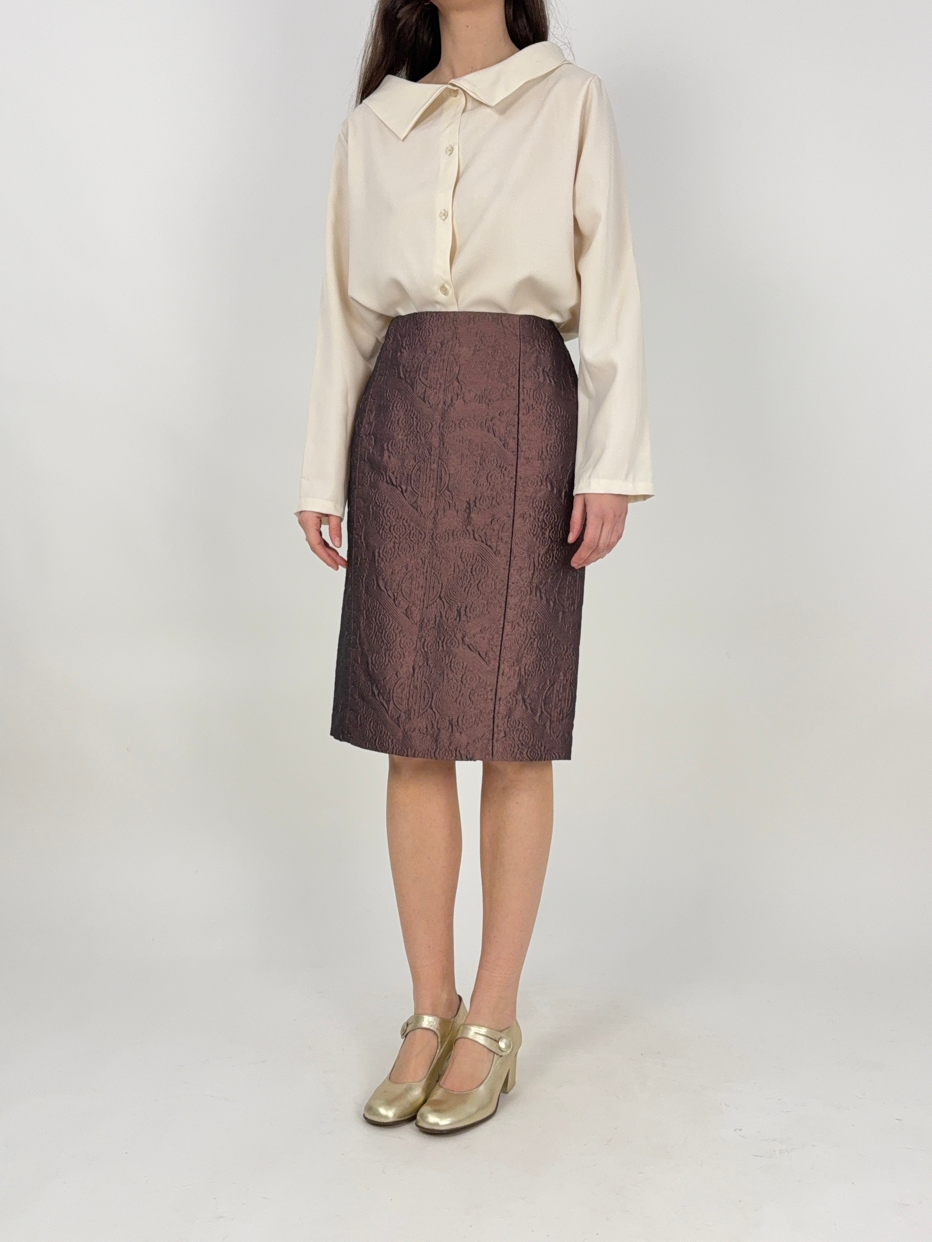 Gonna Yves Saint Laurent Rive Gauche vintage in  broccato di Seta e Lana