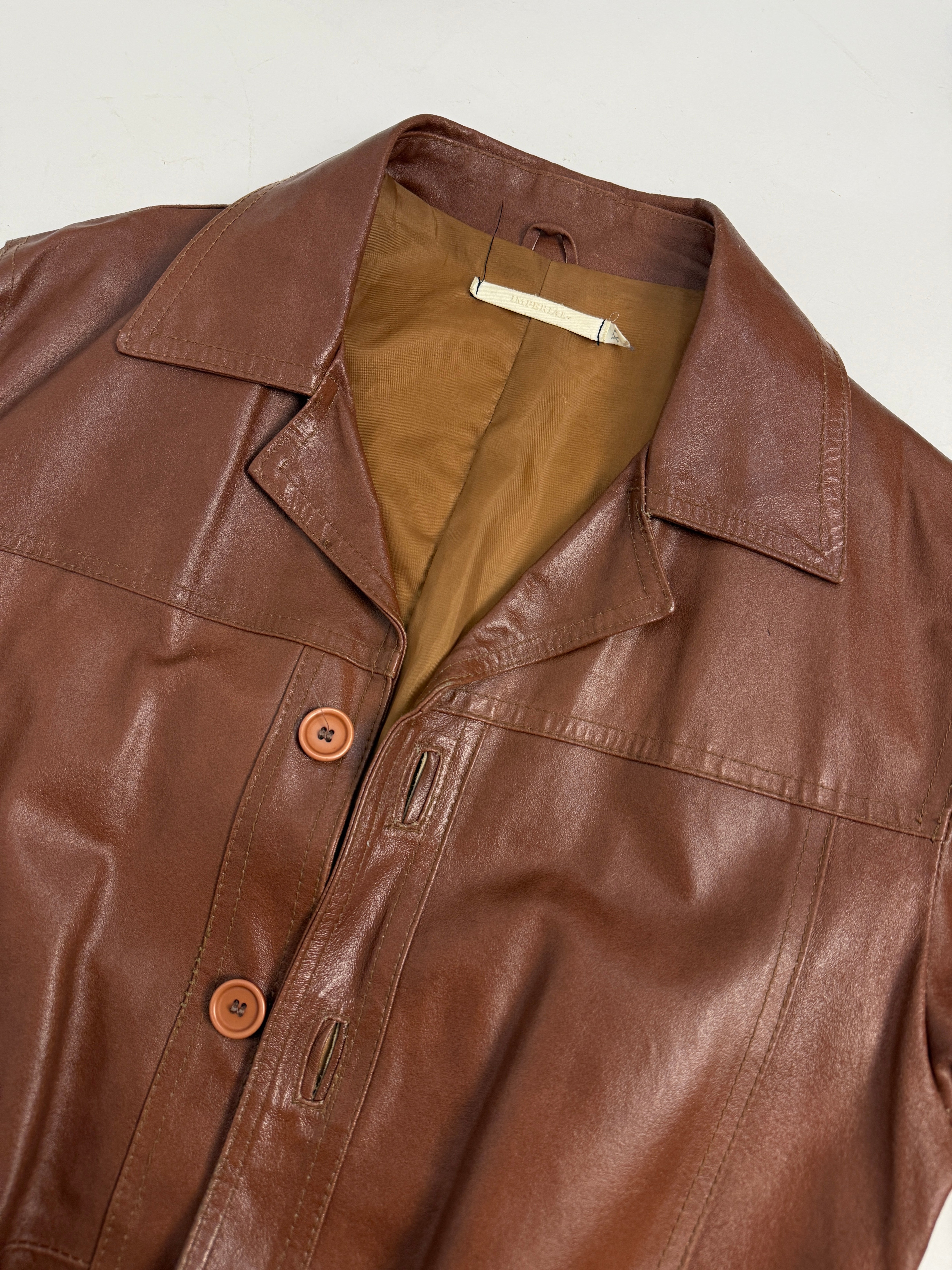 Giacca Vintage in Pelle Marrone Cognac - Taglia XL