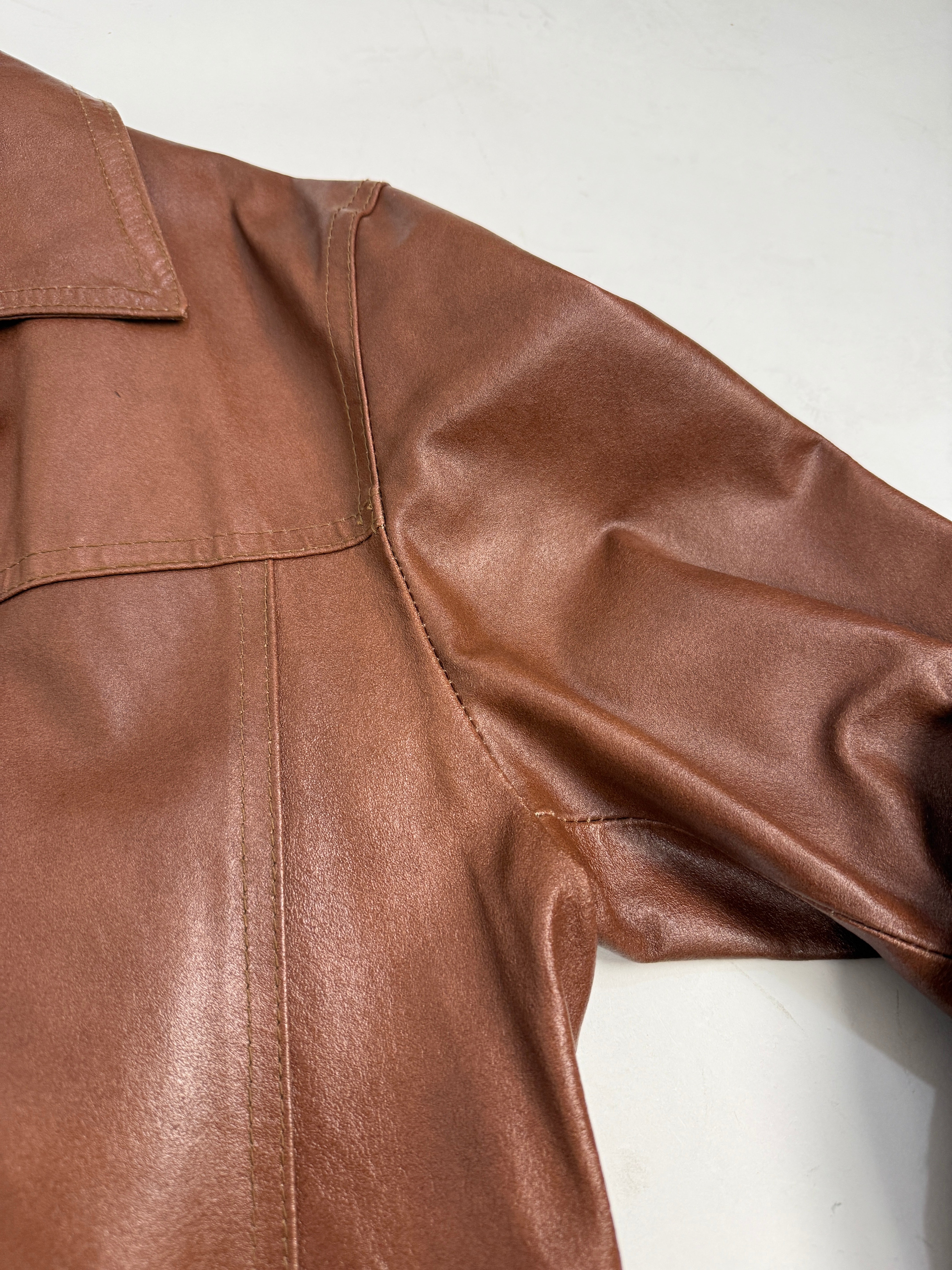 Giacca Vintage in Pelle Marrone Cognac - Taglia XL