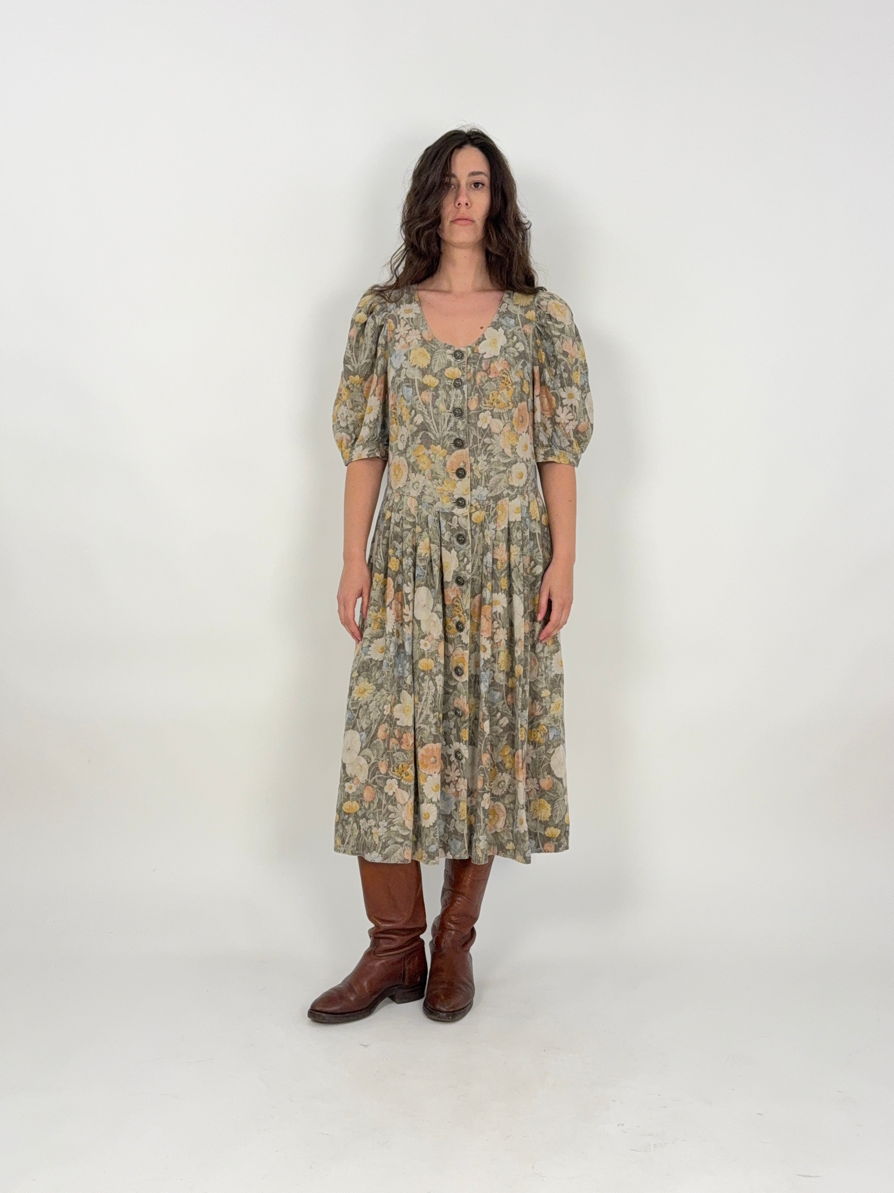 Abito Trachten Vintage Berwin & Wolff – 100% Lino – Fantasia Floreale Tirolese