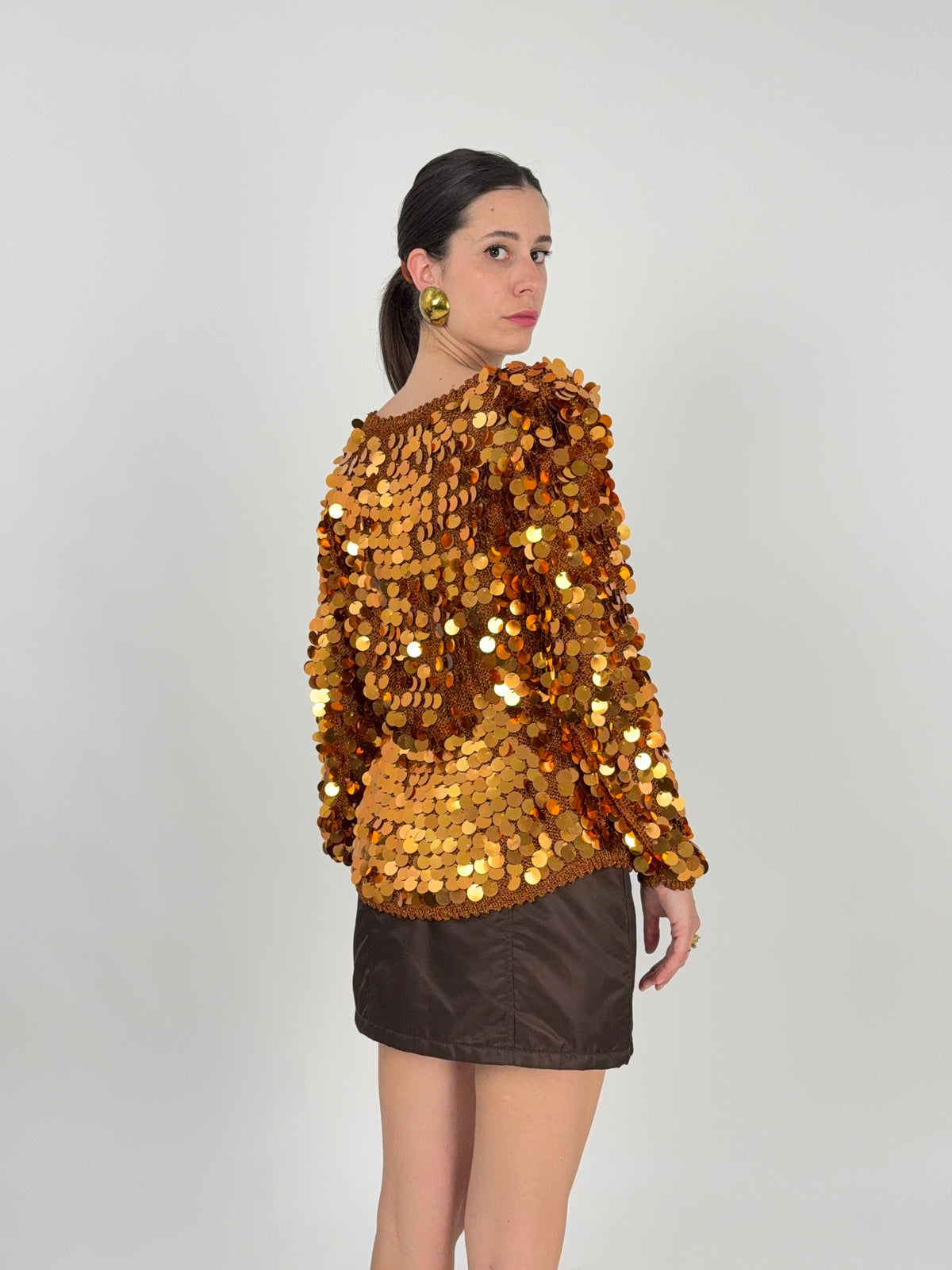 Maglia con Paillettes Anni '80 in Viscosa color Bronzo - Taglia M/L