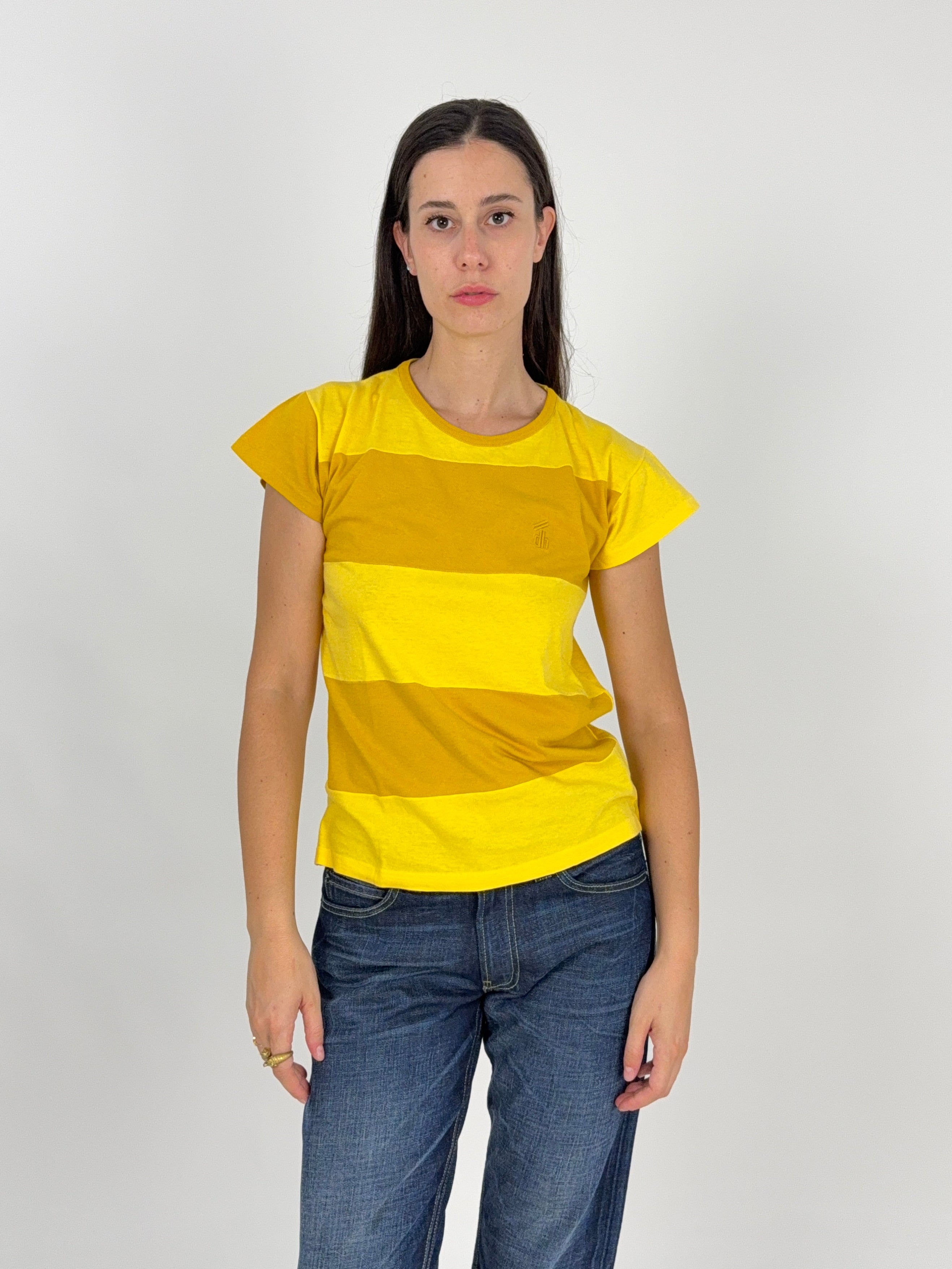 T-shirt vintage Daniel Hechter righe giallo ocra - vista frontale