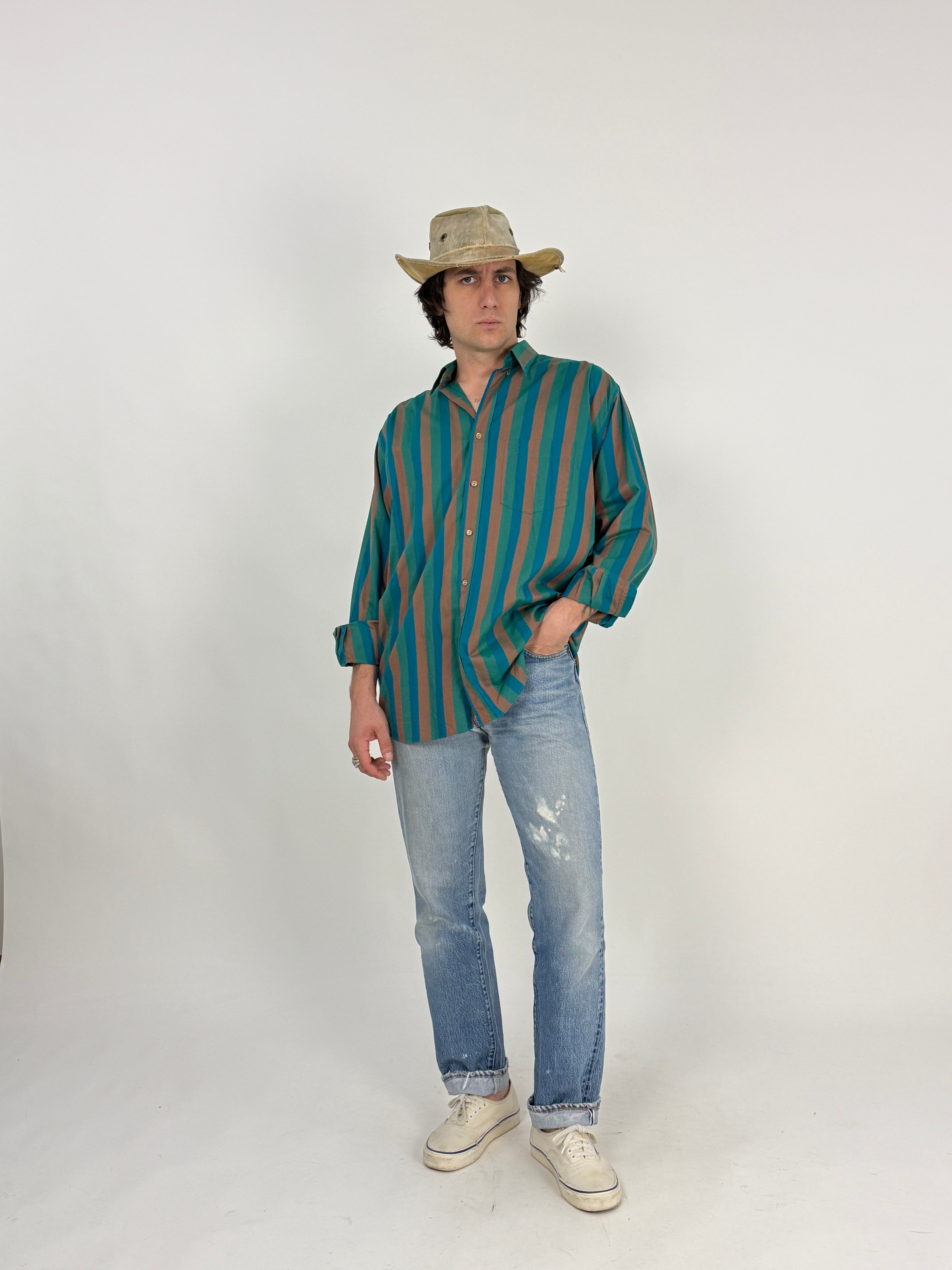 Camicia Yves Saint Laurent Anni '80 a Righe - Taglia L
