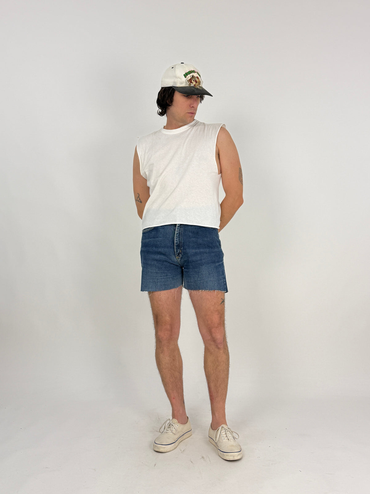 Shorts vintage Lee cut-off denim blu - vista intera modello