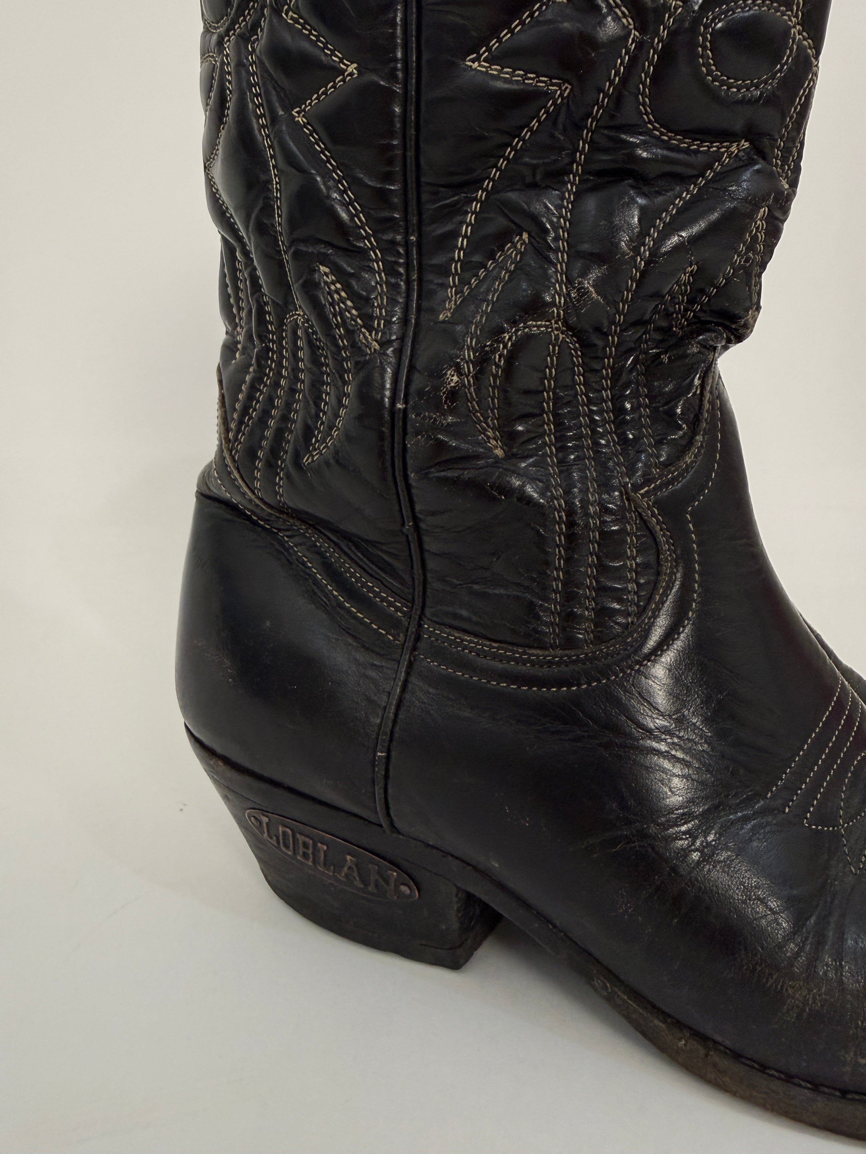 Stivali western vintage Loblan - dettaglio logo Loblan sul tacco