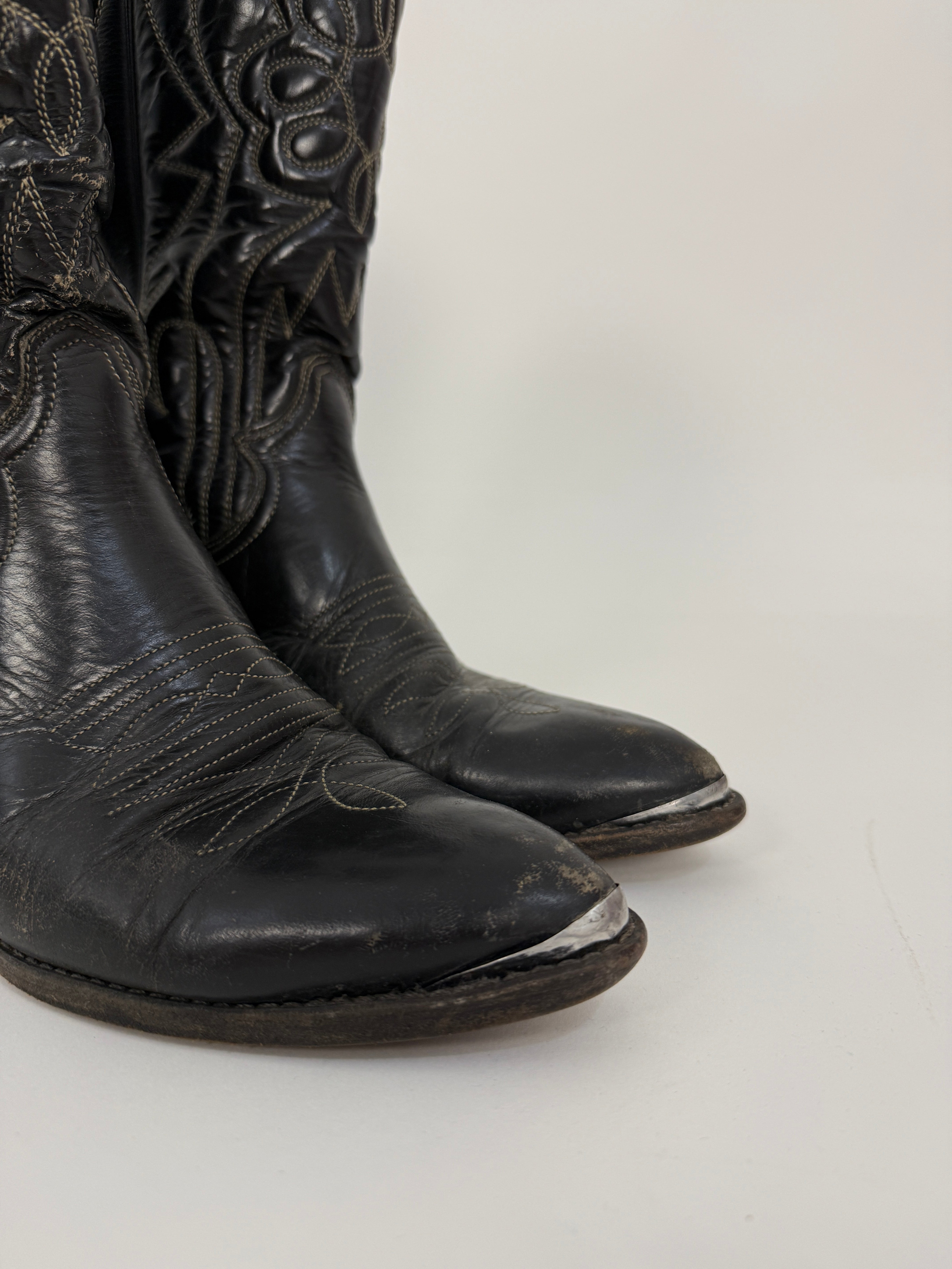 Stivali western vintage Loblan - dettaglio interno in pelle cognac con logo Loblan impresso