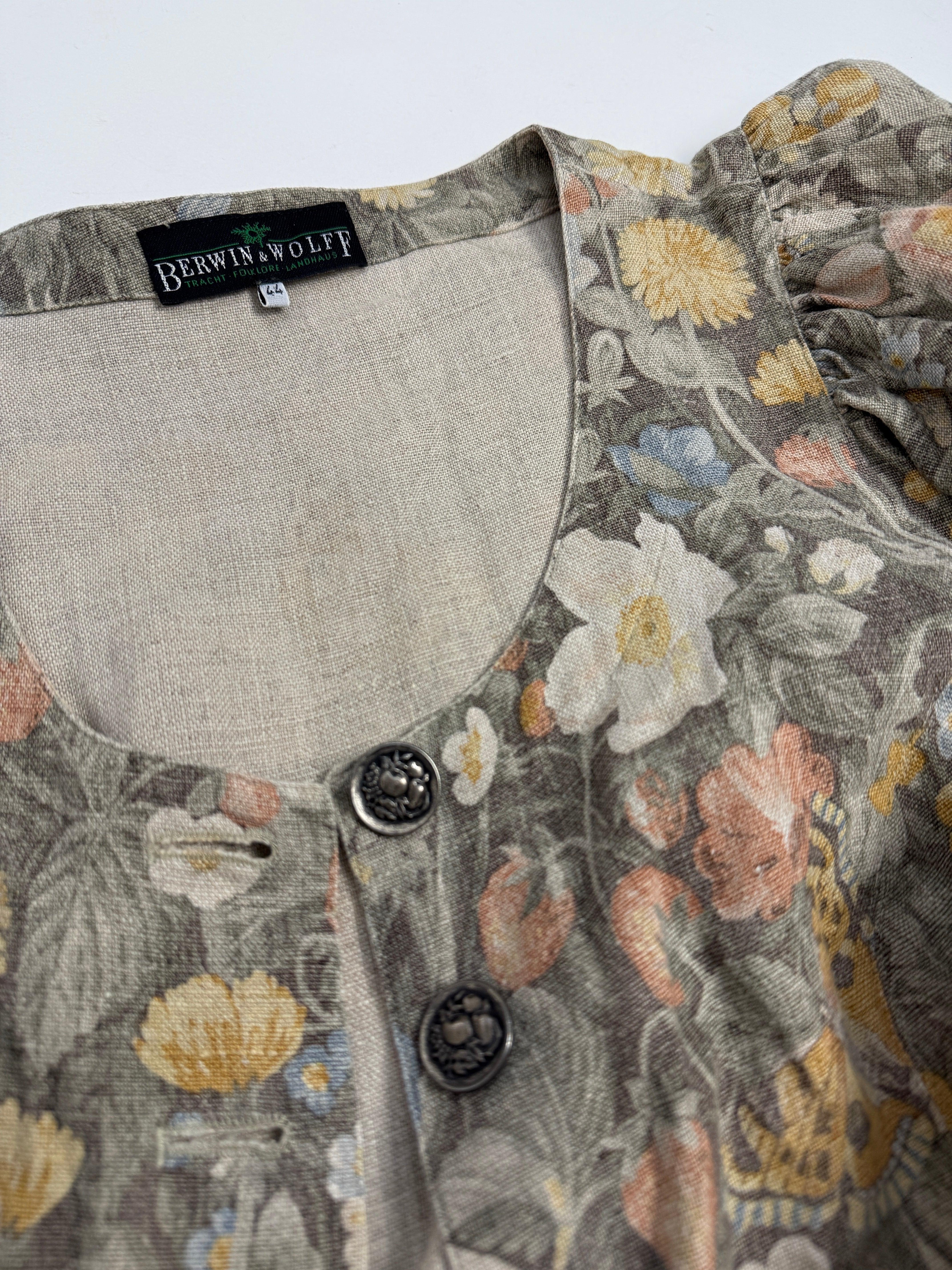 Abito Trachten Vintage Berwin & Wolff – 100% Lino – Fantasia Floreale Tirolese