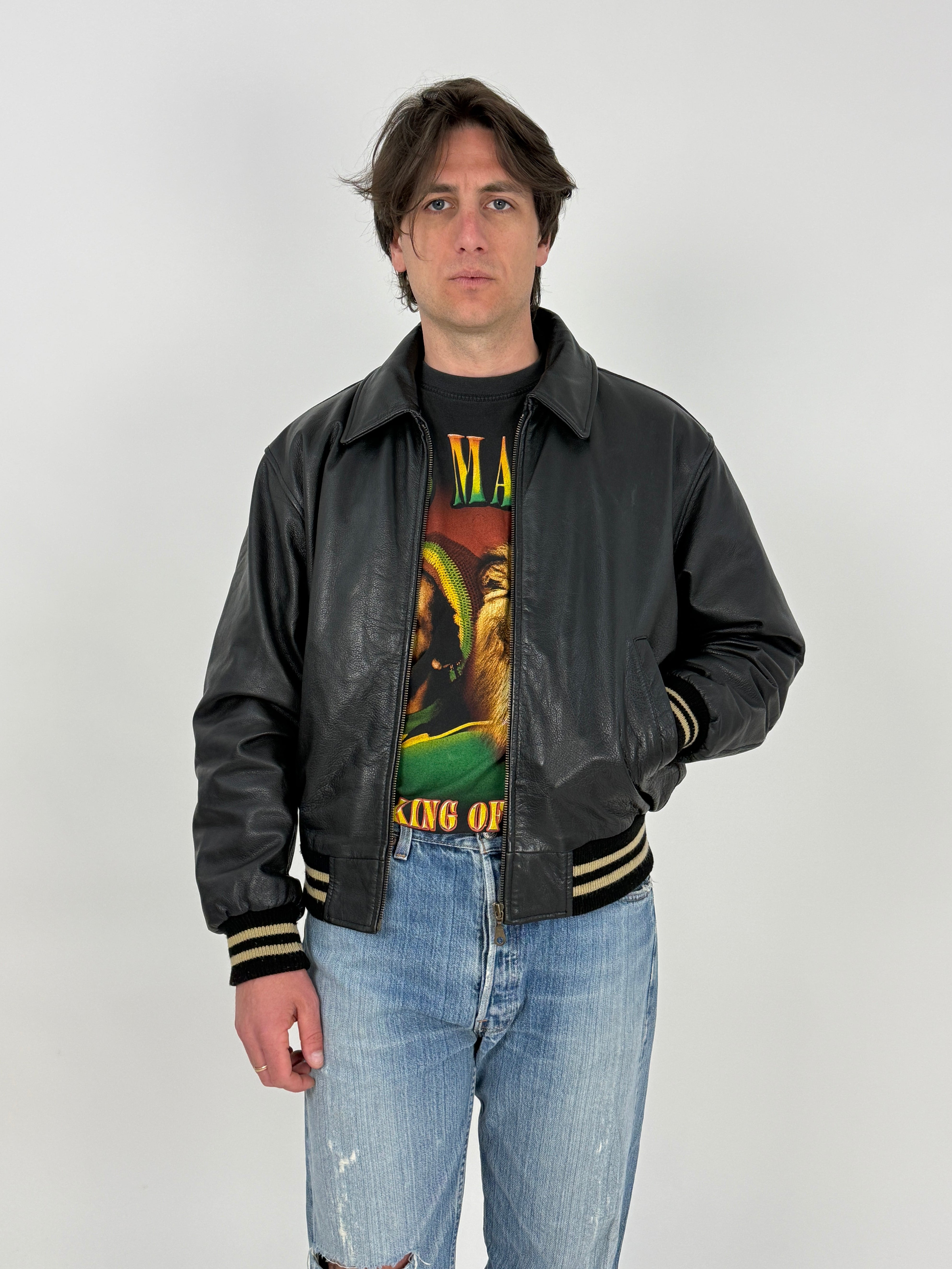 Bomber in vera pelle nera anni '90