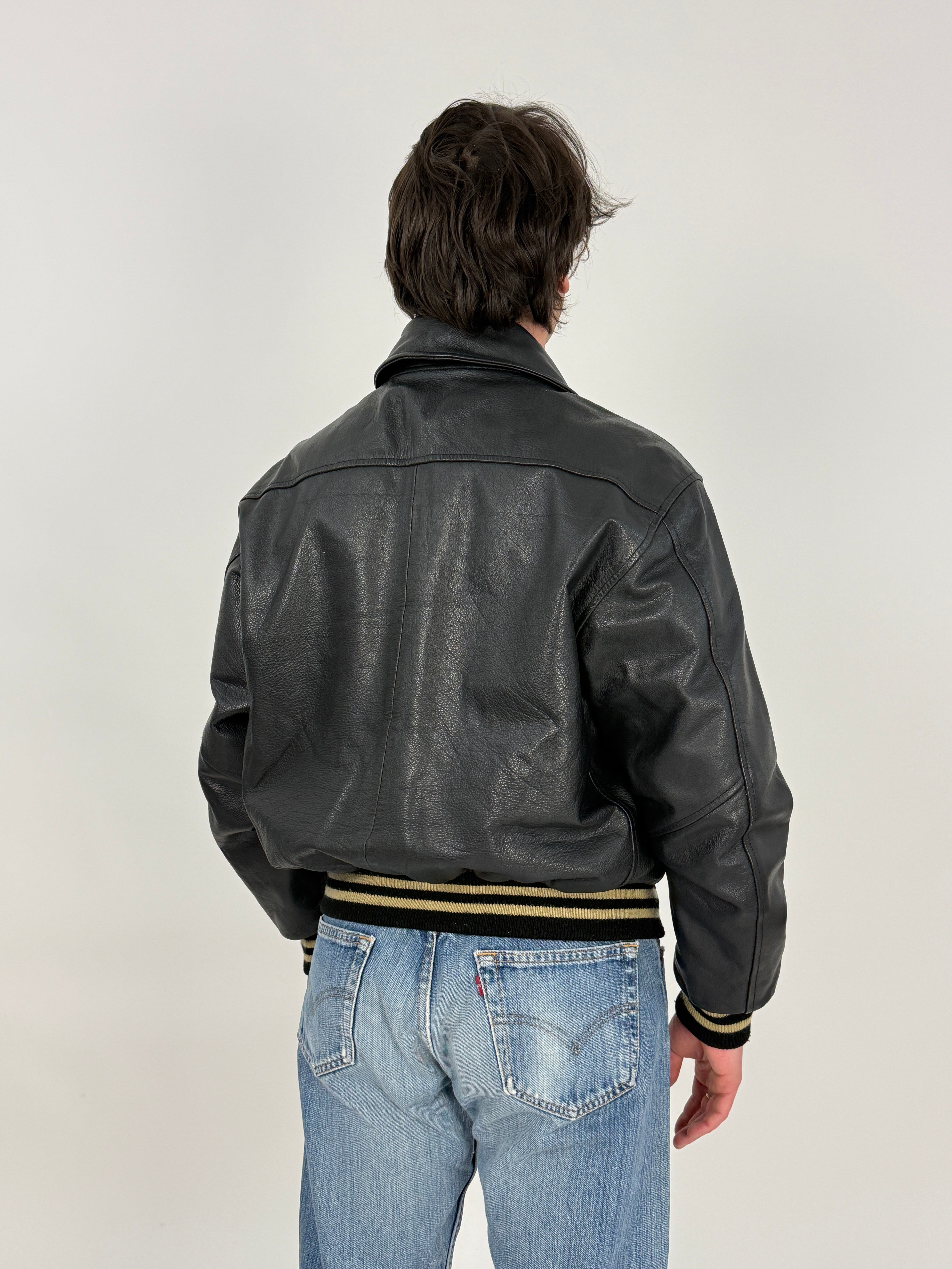 Bomber in vera pelle nera anni '90