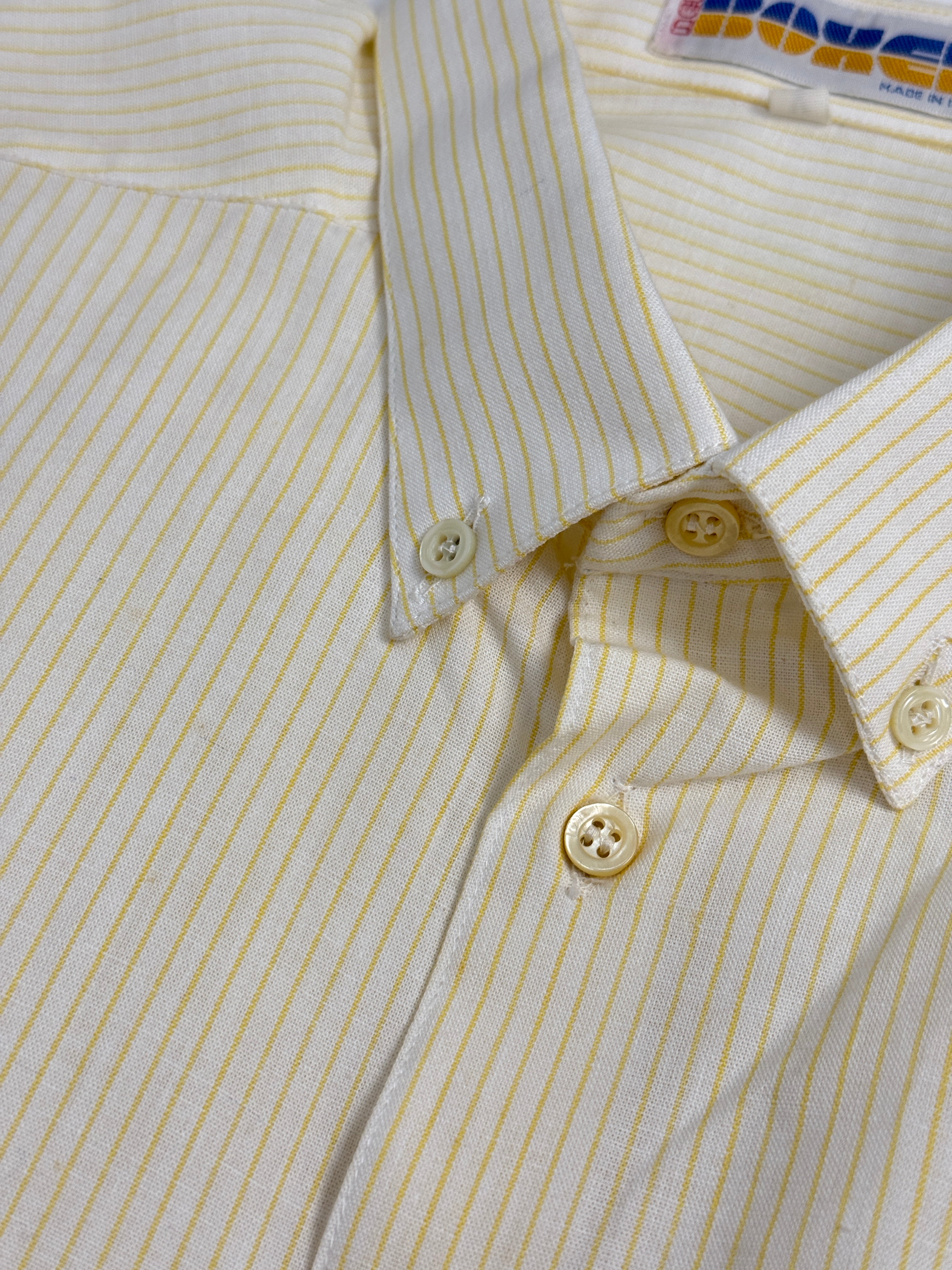 Camicia vintage Boxer mezza manica gessato giallo - dettaglio colletto button down e bottoni