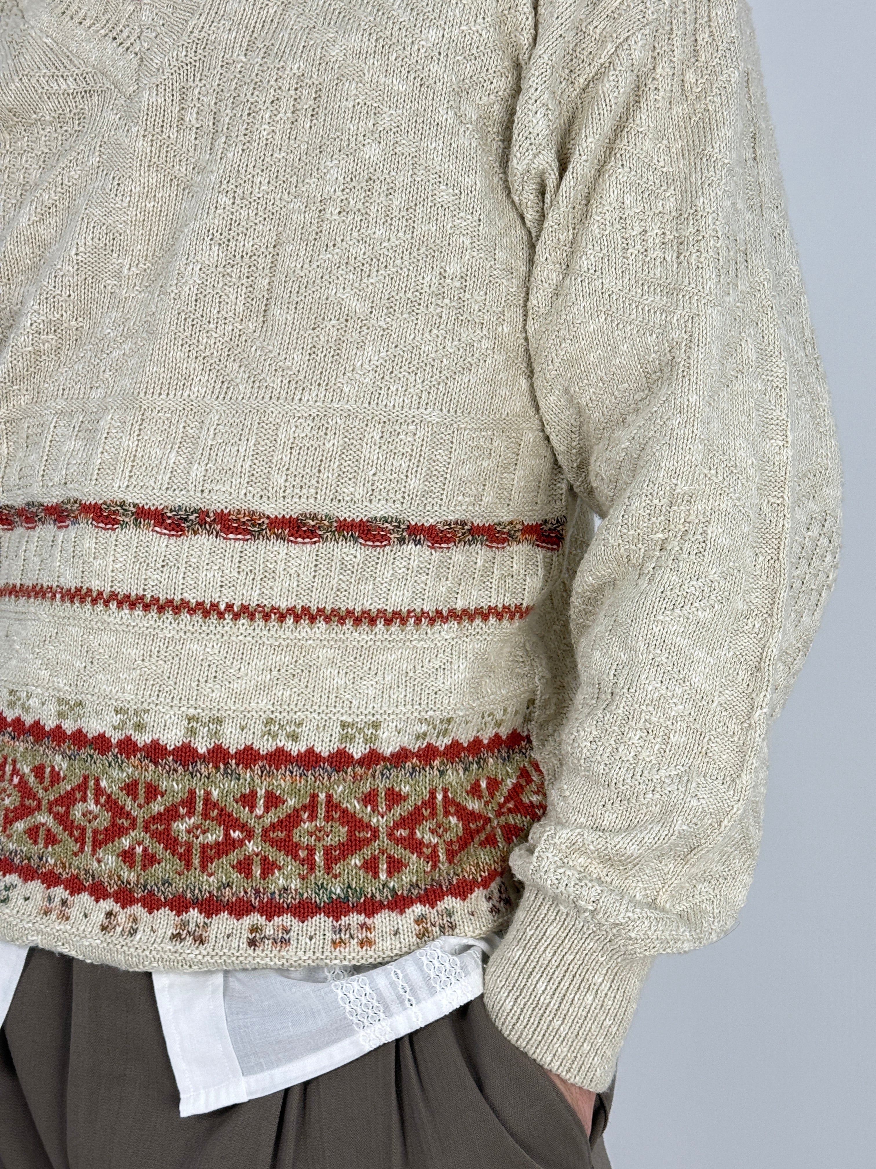 Maglione vintage Claude de Pierre - dettaglio banda jacquard folk