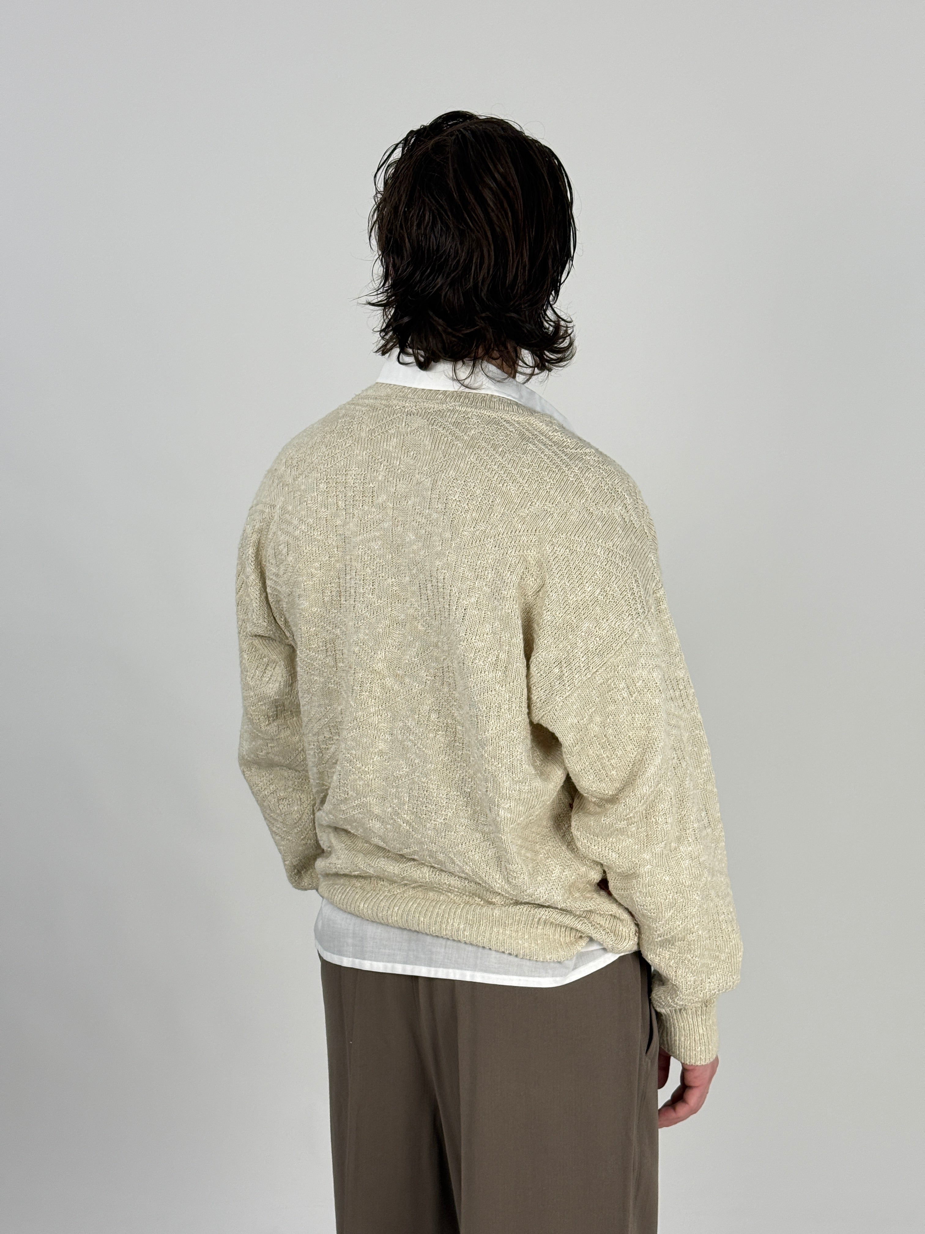 Maglione vintage Claude de Pierre jacquard beige - vista posteriore modello